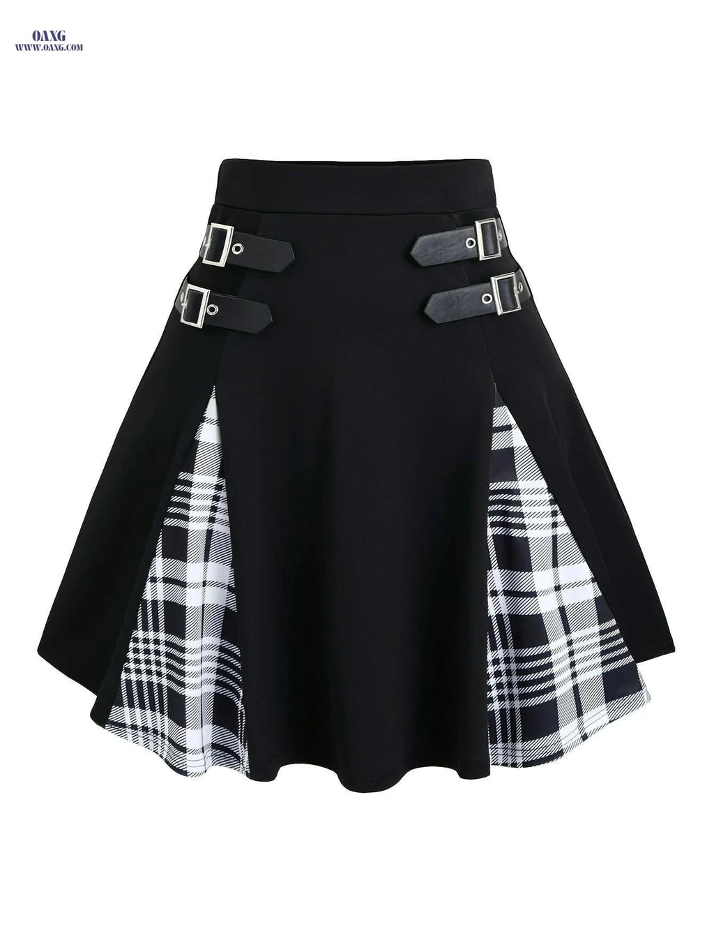 High-Waisted Gothic Mini Skirt - Black & Purple Checkered Style   OAXG Black / S