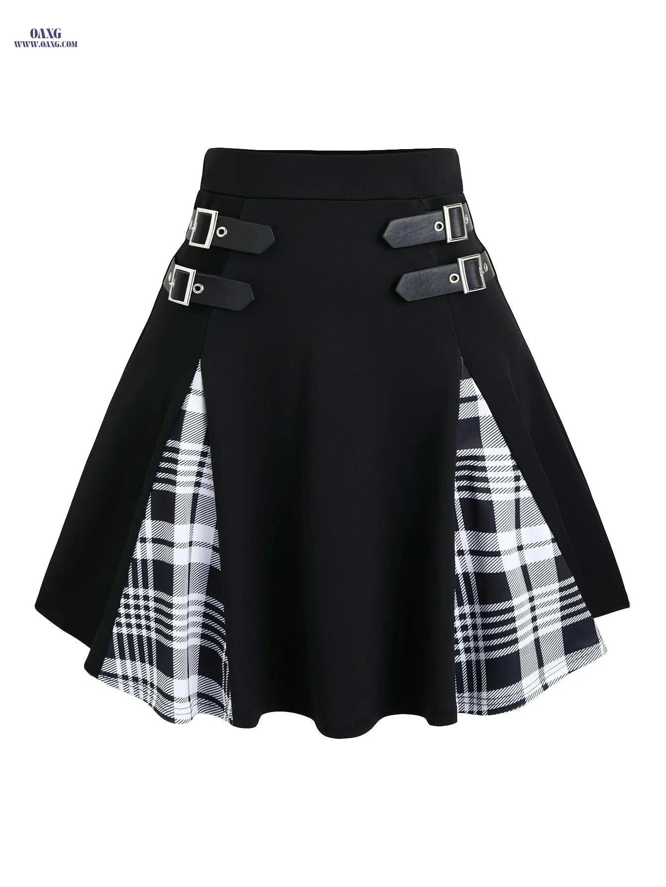 High-Waisted Gothic Mini Skirt - Black & Purple Checkered Style   OAXG Black / S