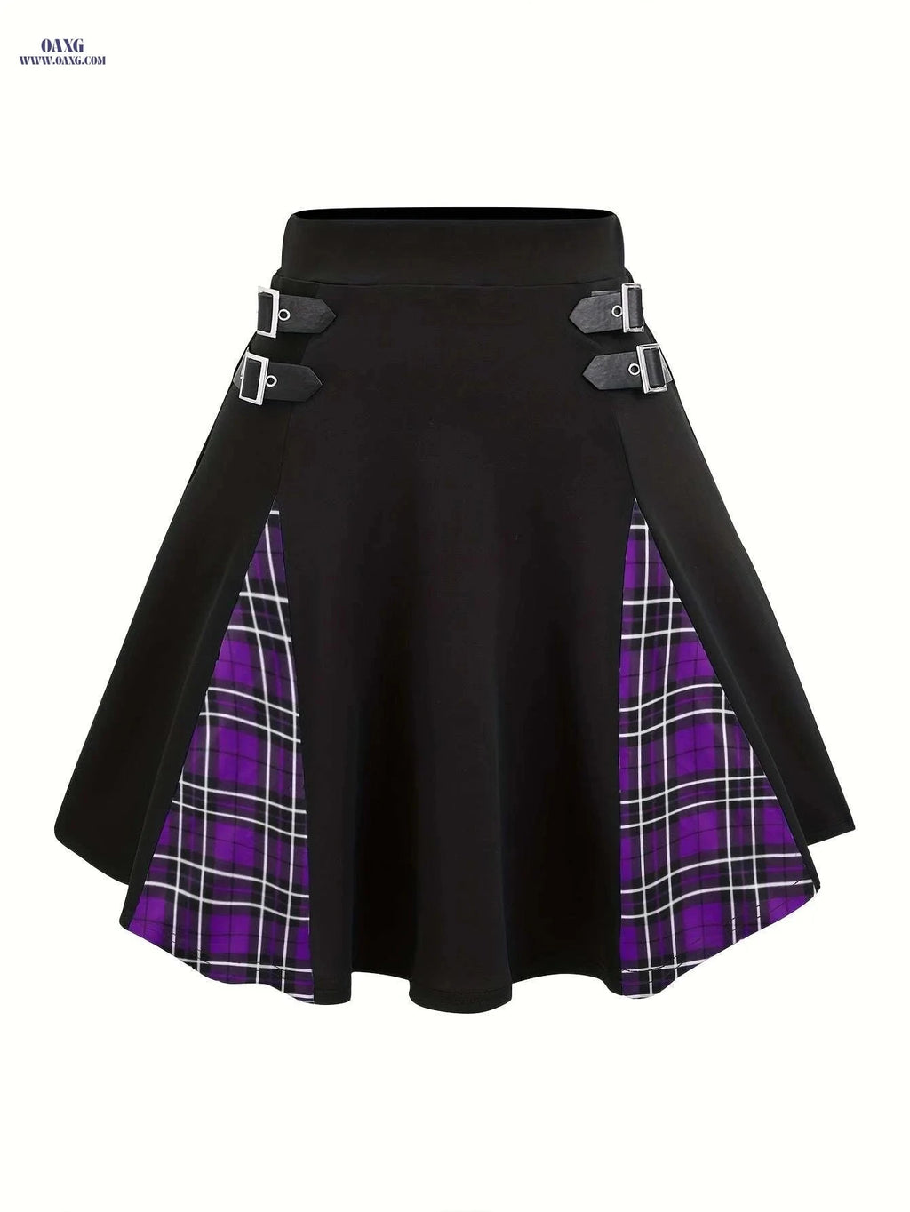 High-Waisted Gothic Mini Skirt - Black & Purple Checkered Style   OAXG 