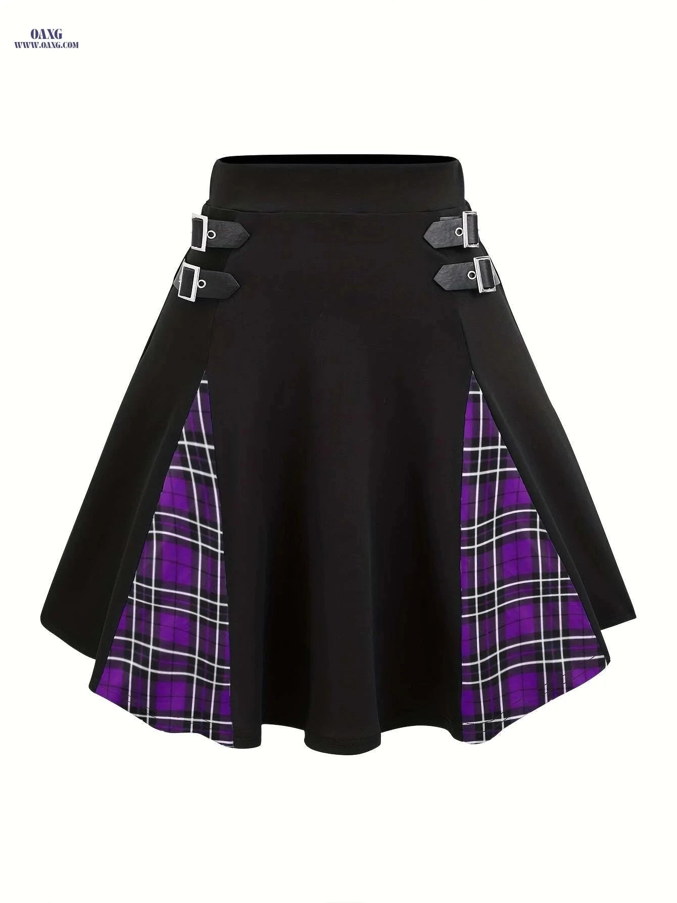 High-Waisted Gothic Mini Skirt - Black & Purple Checkered Style   OAXG 