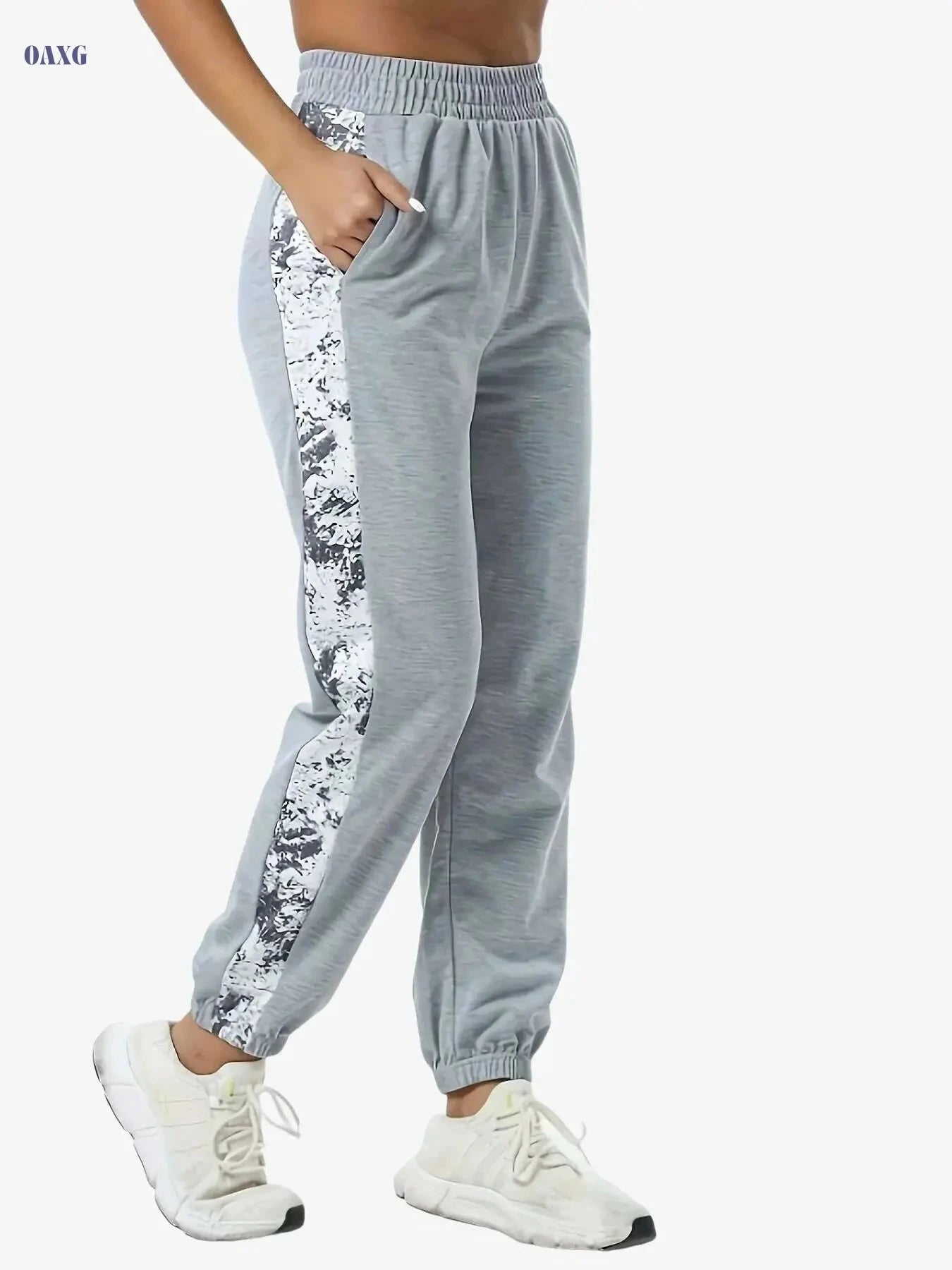High-Waisted Gray Athletic Sweatpants - Stretchy & Comfortable Joggers   OAXG 