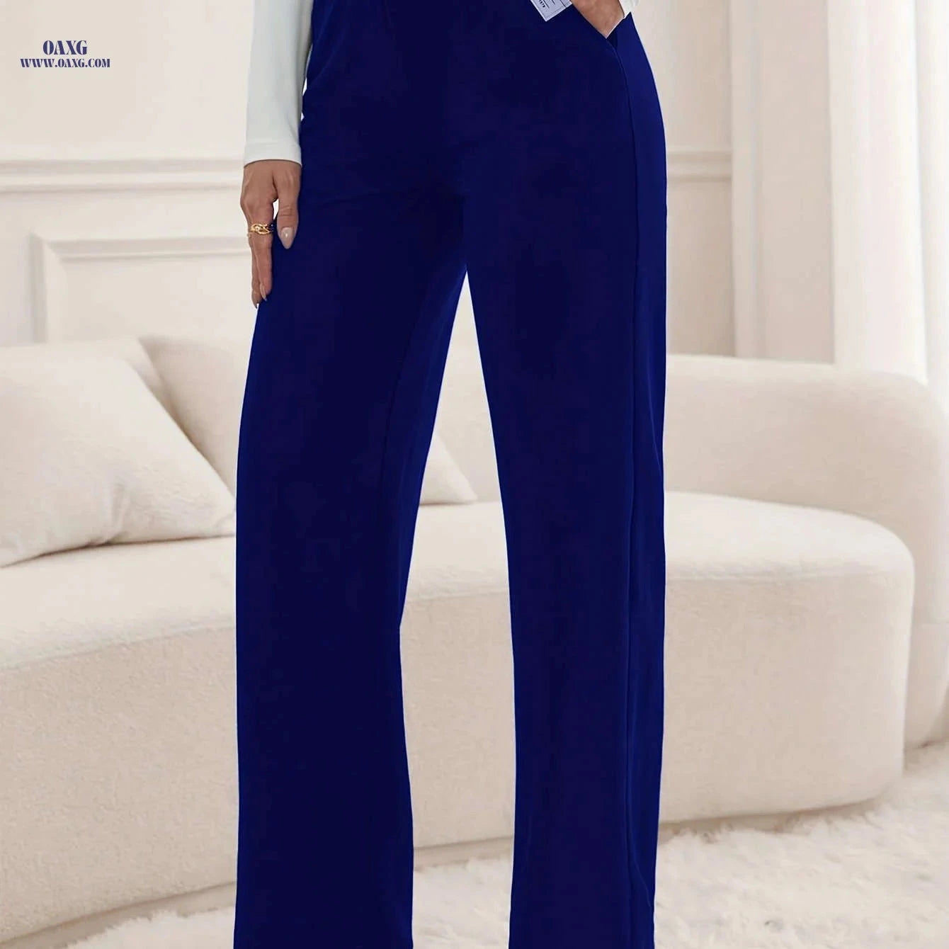 High-Waisted Letter Patch Straight-Leg Pants - Casual Style   OAXG 