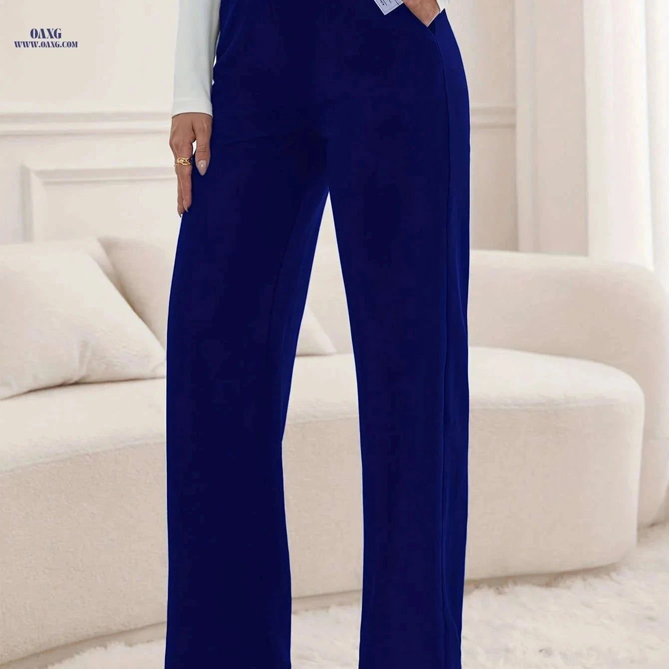 High-Waisted Letter Patch Straight-Leg Pants - Casual Style   OAXG Black / S
