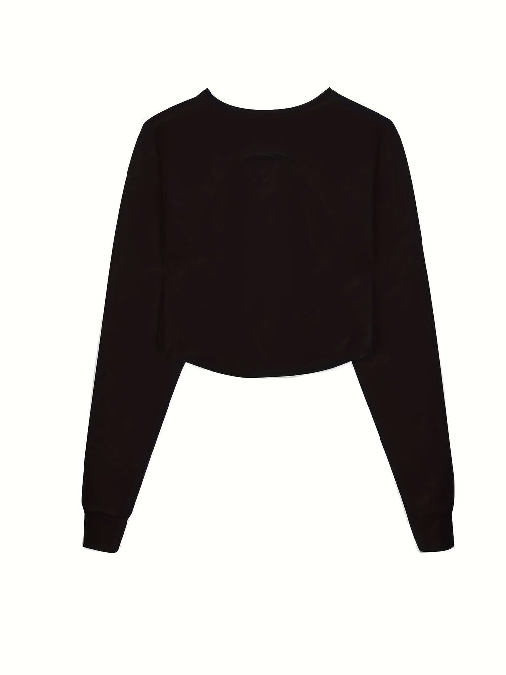 High-Waisted Short Round Neck Sweatshirt for Women, Thin Loose Fit Fitness Sport Layering Top   OAXG Black / M