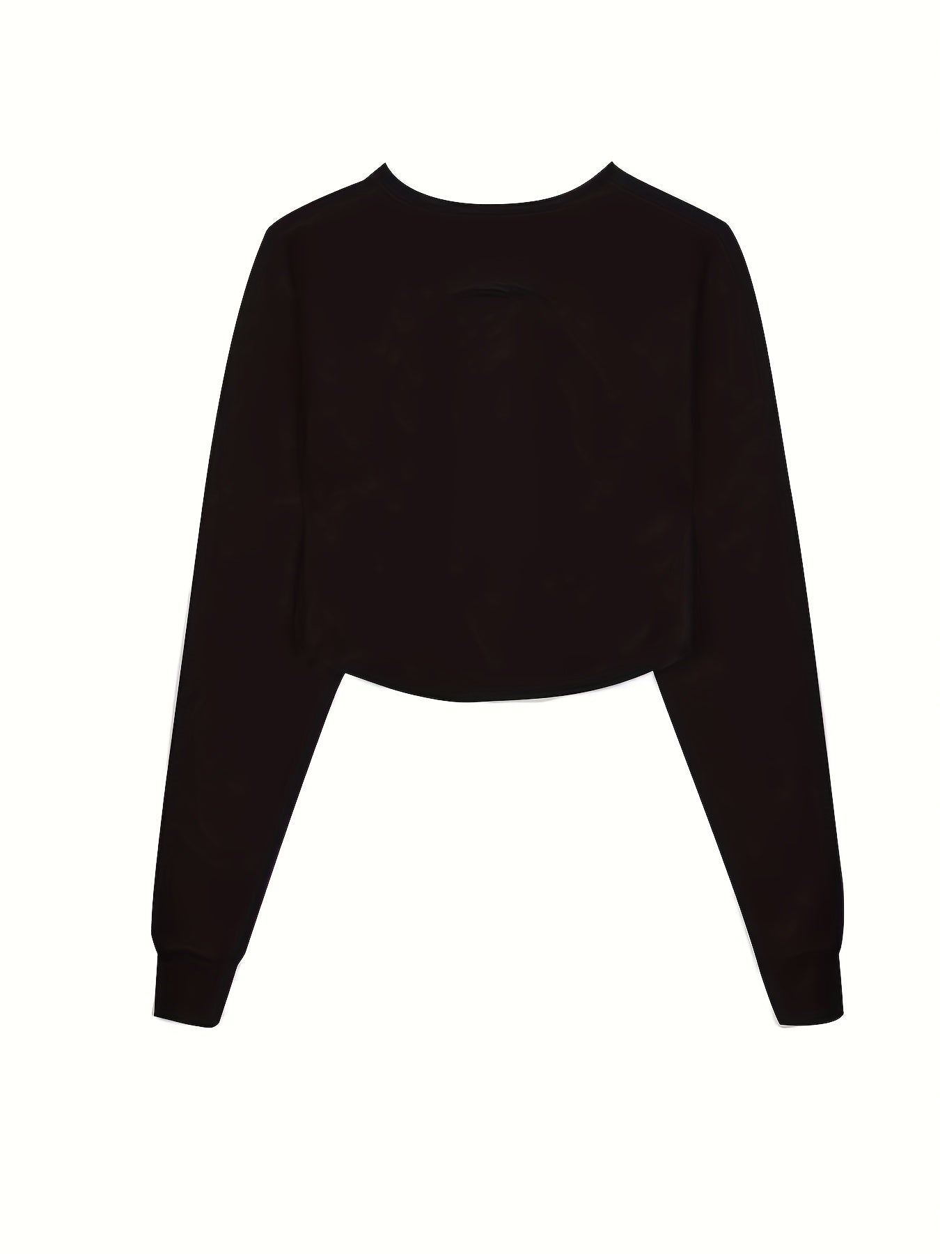 High-Waisted Short Round Neck Sweatshirt for Women, Thin Loose Fit Fitness Sport Layering Top   OAXG Black / M