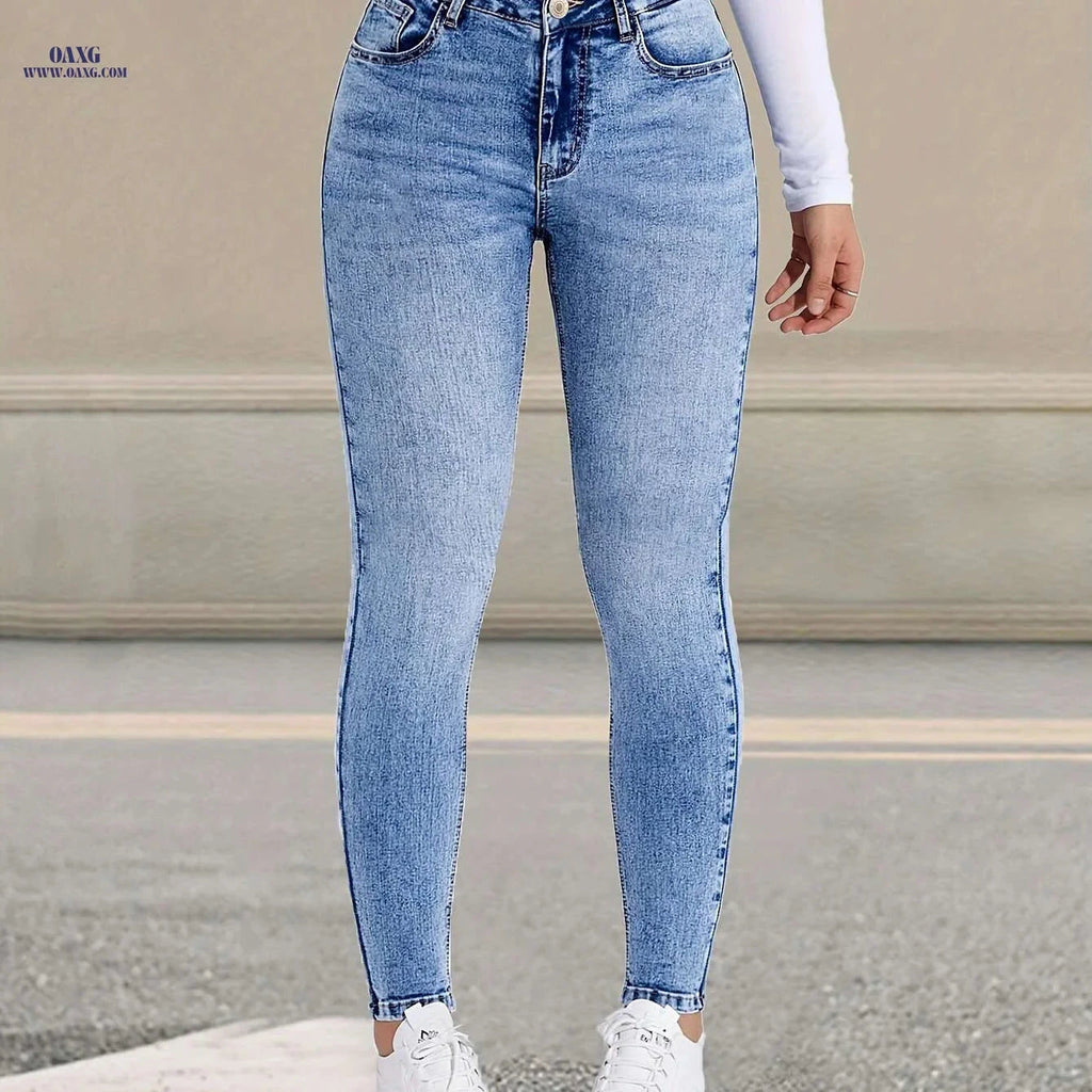 High-Waisted Skinny Jeans - Women's Light Blue Stretch Denim Pants   OAXG Sky Blue / XS