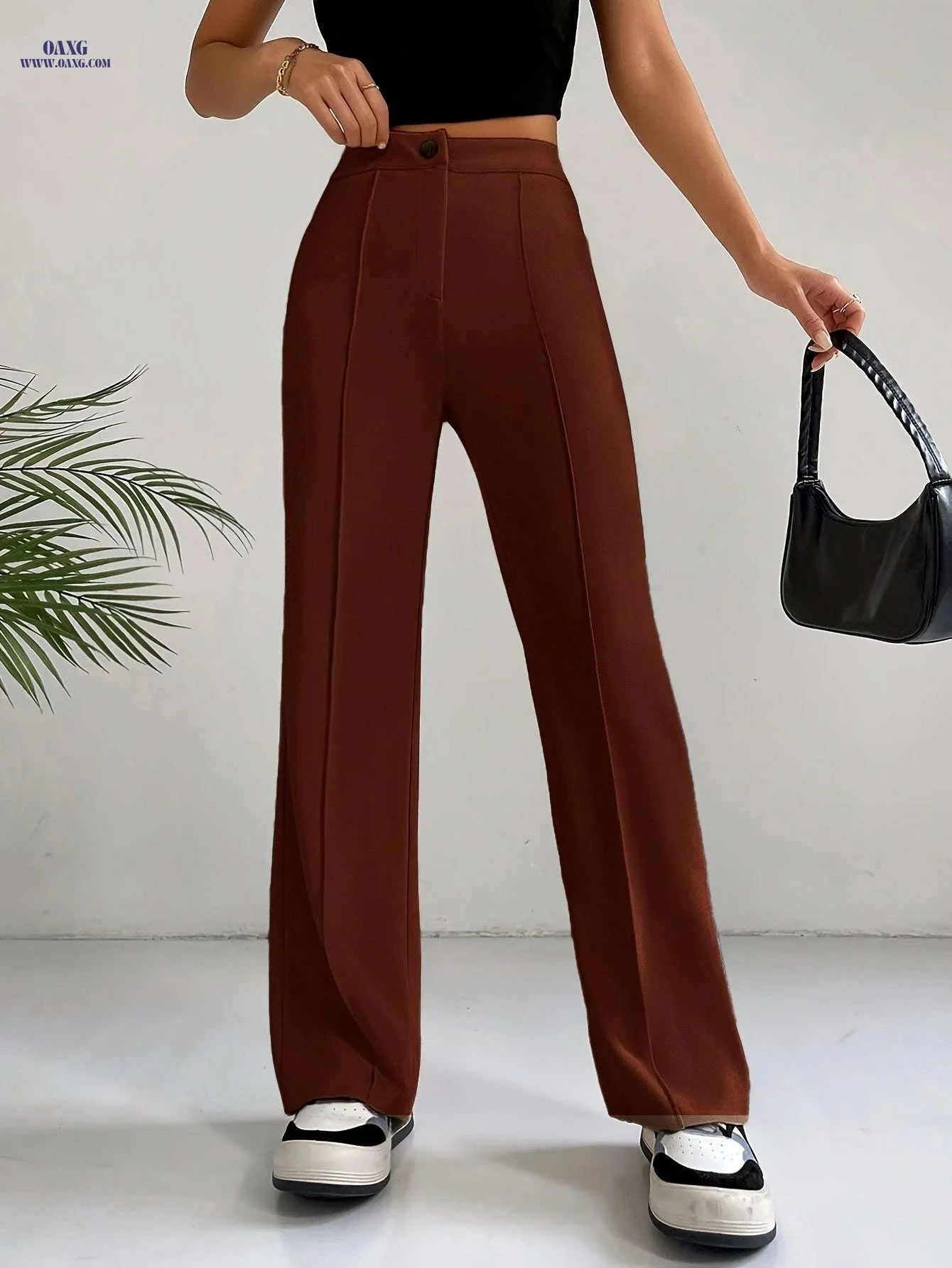 High-Waisted Slim Straight Pants - Elegant Casual Zipper Design   OAXG 