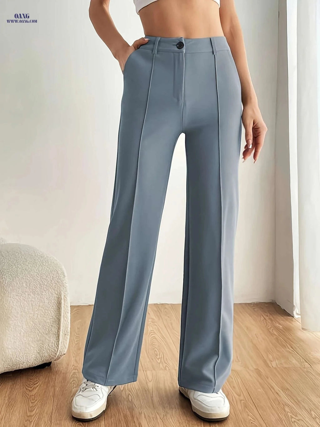 High-Waisted Slim Straight Pants - Elegant Casual Zipper Design   OAXG 