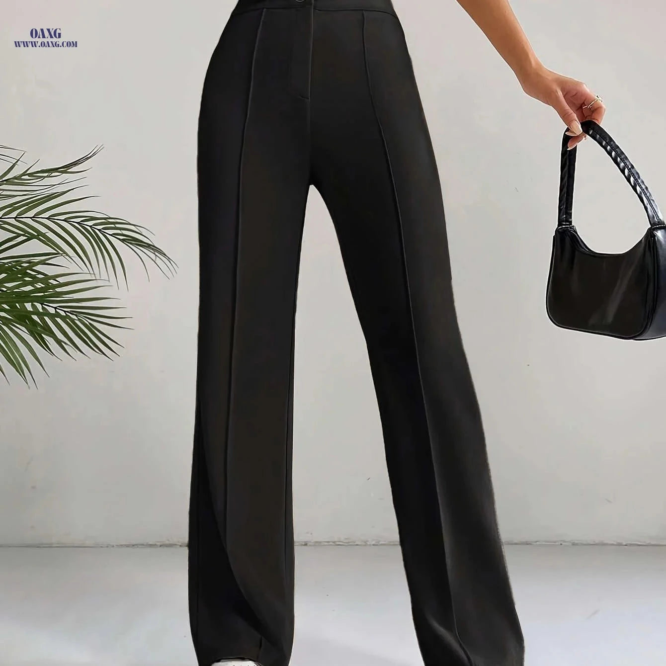 High-Waisted Slim Straight Pants - Elegant Casual Zipper Design   OAXG Grey / S