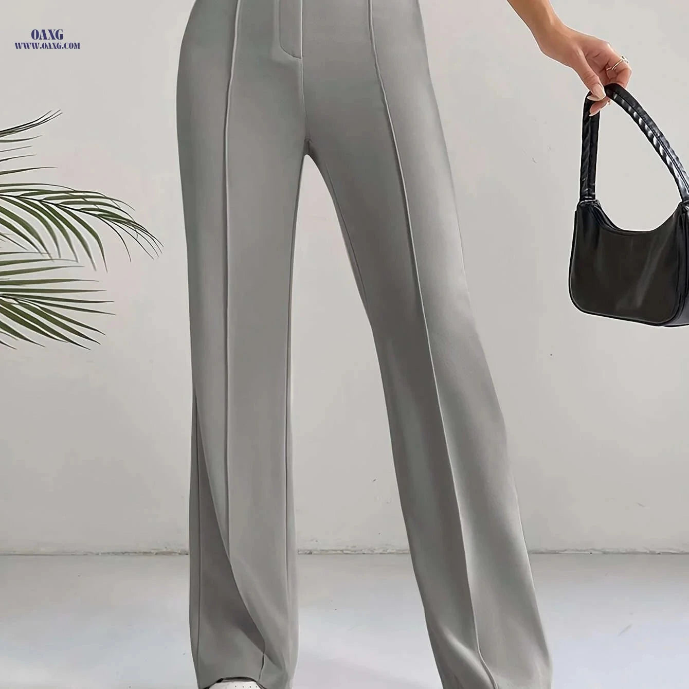 High-Waisted Slim Straight Pants - Elegant Casual Zipper Design   OAXG Grey / S
