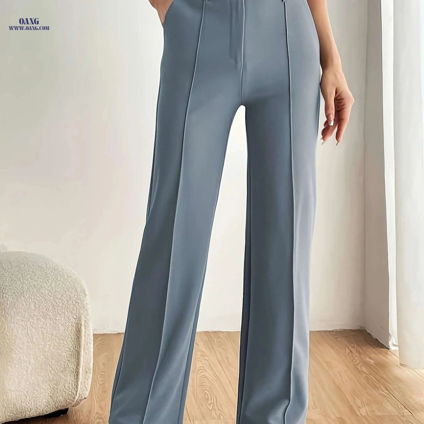 High-Waisted Slim Straight Pants - Elegant Casual Zipper Design   OAXG Grey / S