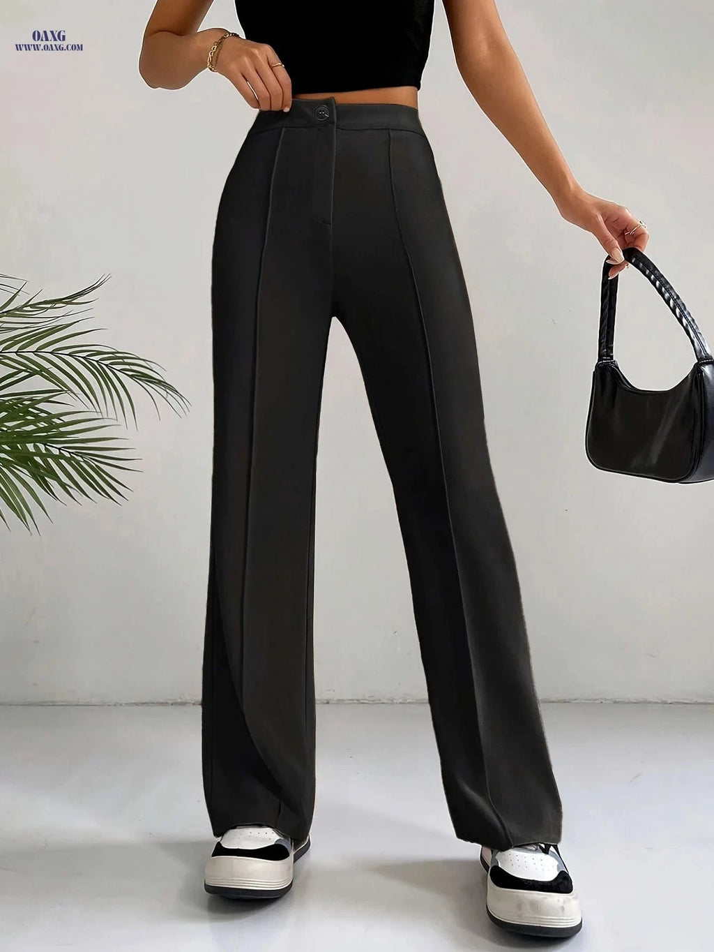 High-Waisted Slim Straight Pants - Elegant Casual Zipper Design   OAXG Grey / S