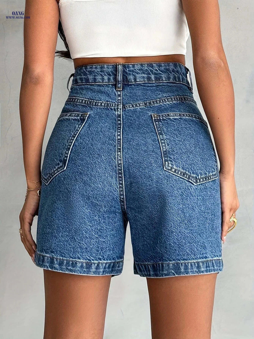 High-Waisted Straight-Leg Shorts - Casual Summer Style, 100% Polyester   OAXG 