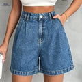 High-Waisted Straight-Leg Shorts - Casual Summer Style, 100% Polyester   OAXG 