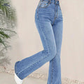 High-Waisted Stretchy Blue Flared Jeans for Women - Elegant Fit   OAXG Blue / XS