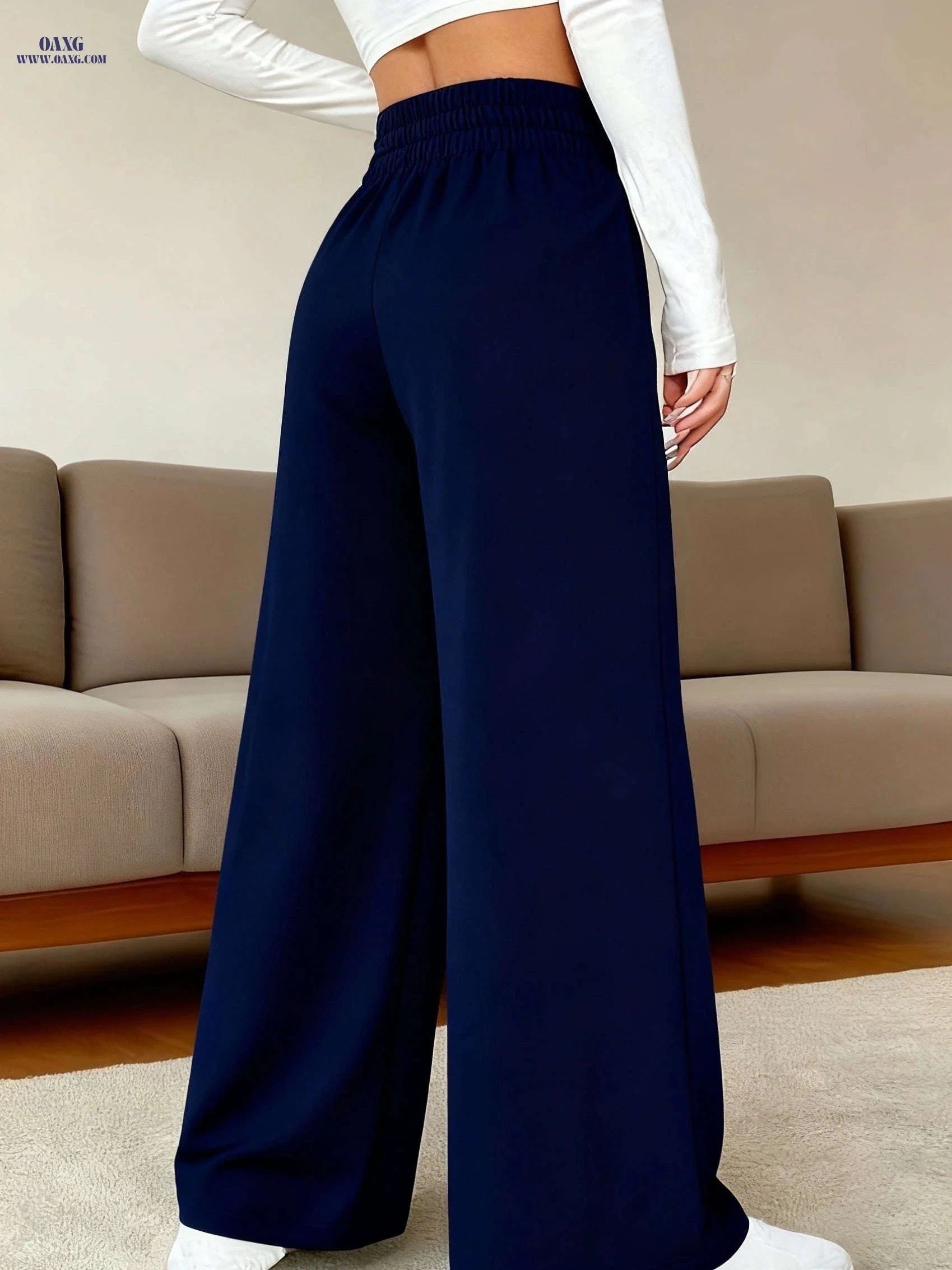 High-Waisted Wide-Leg Trousers - Casual & Dressy Winter Pants   OAXG 