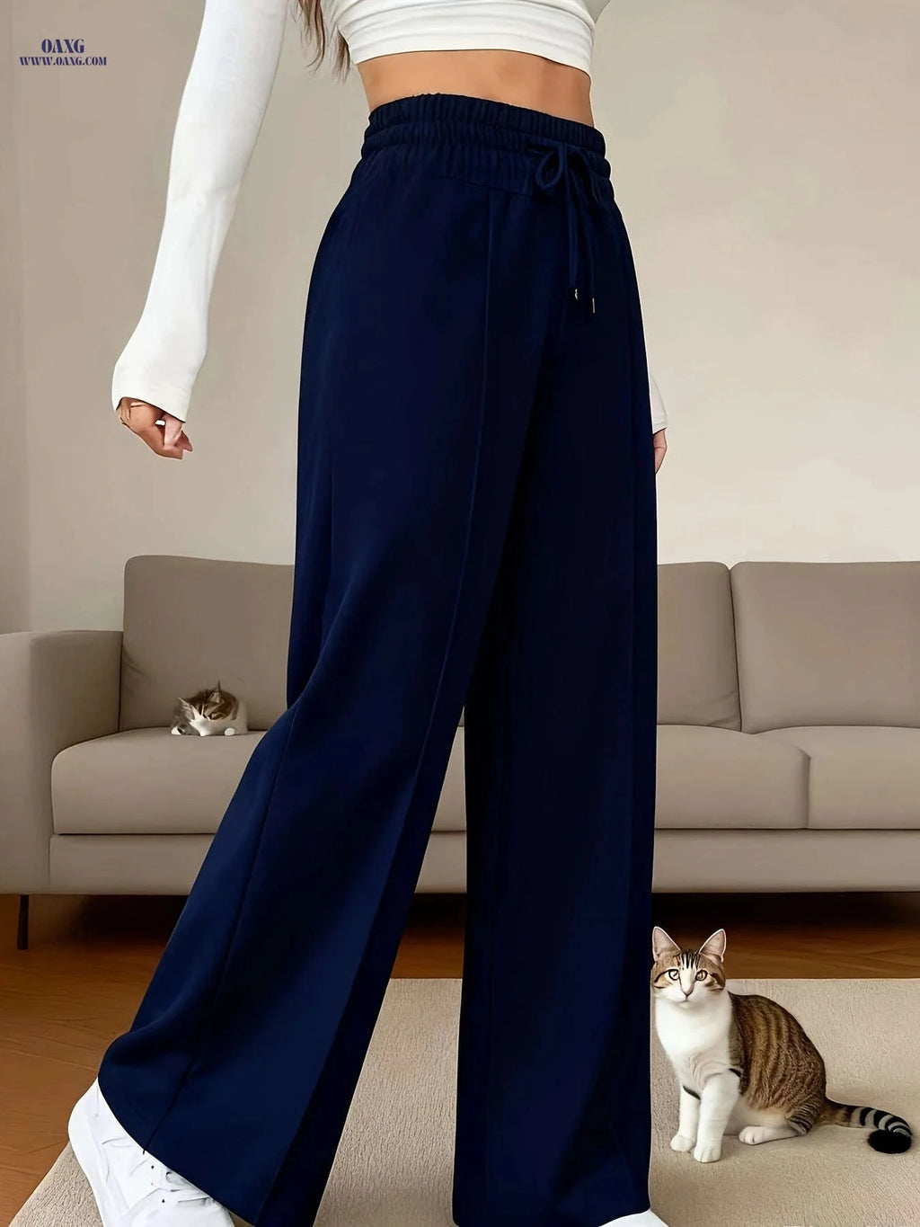 High-Waisted Wide-Leg Trousers - Casual & Dressy Winter Pants   OAXG Light Grey / S
