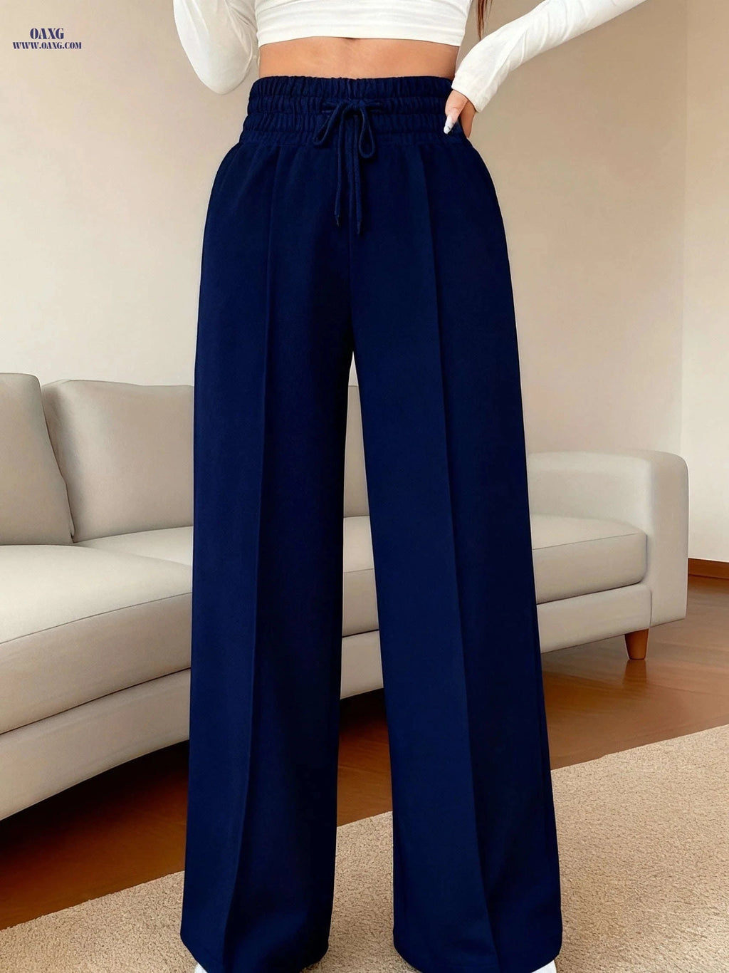 High-Waisted Wide-Leg Trousers - Casual & Dressy Winter Pants   OAXG Light Grey / S