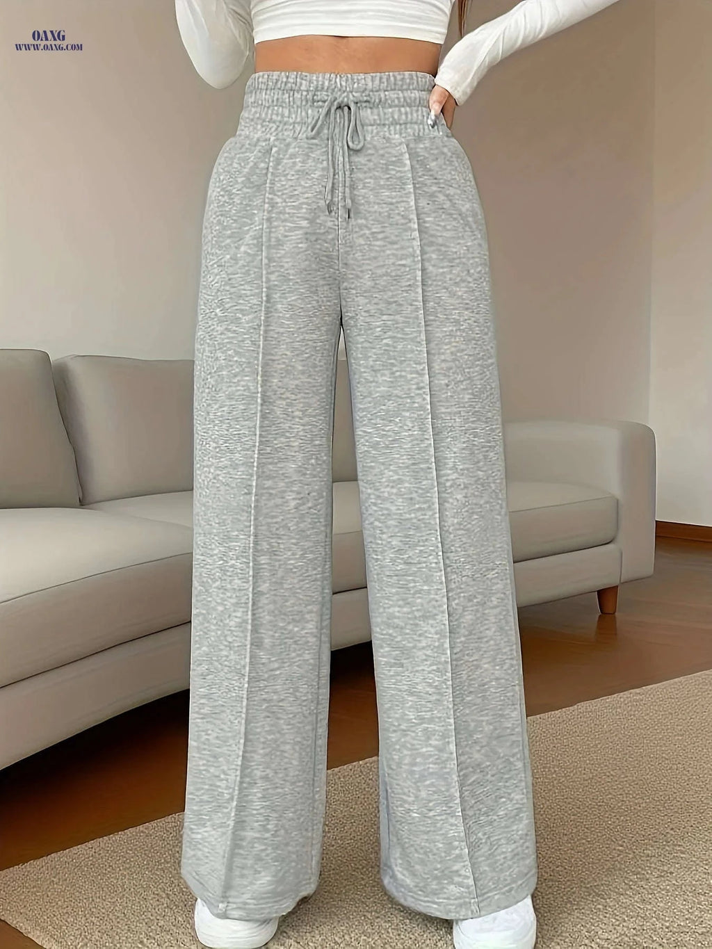 High-Waisted Wide-Leg Trousers - Casual & Dressy Winter Pants   OAXG Light Grey / S