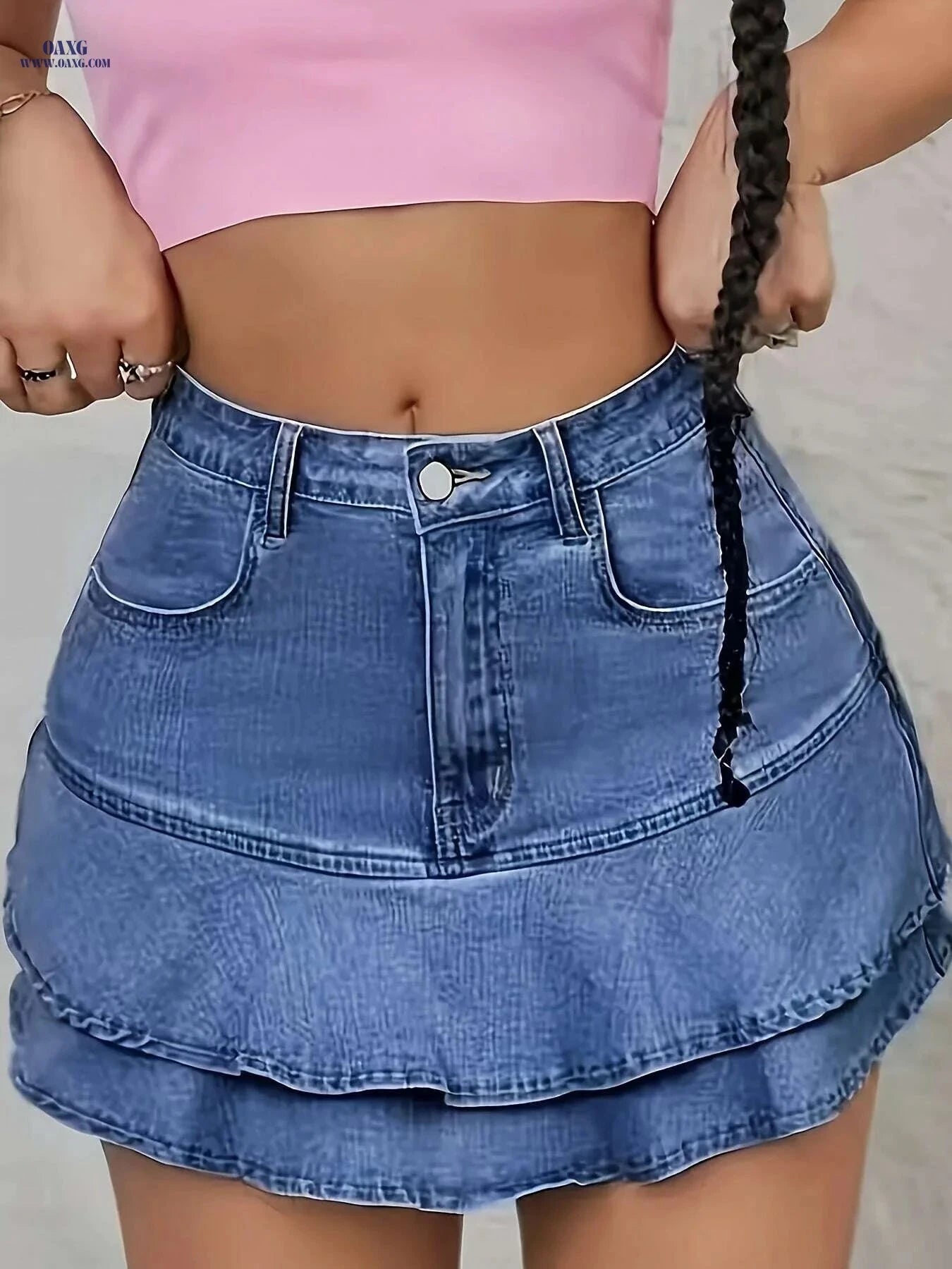 High-Waisted Women's Denim Skirt - Casual Flared Design for Summer   OAXG 
