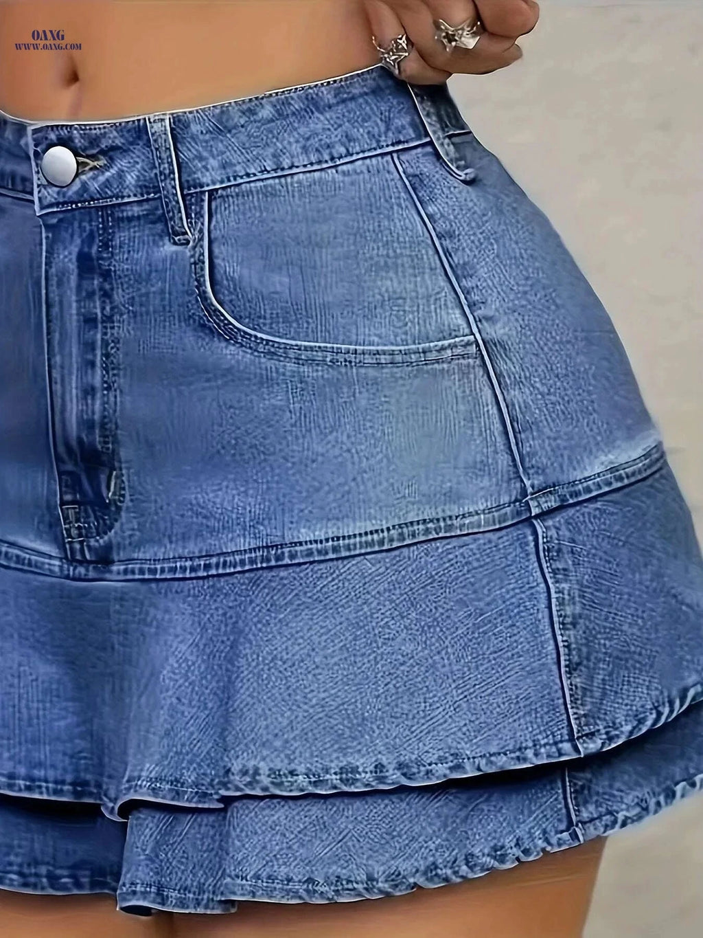 High-Waisted Women's Denim Skirt - Casual Flared Design for Summer   OAXG Light Blue / XS