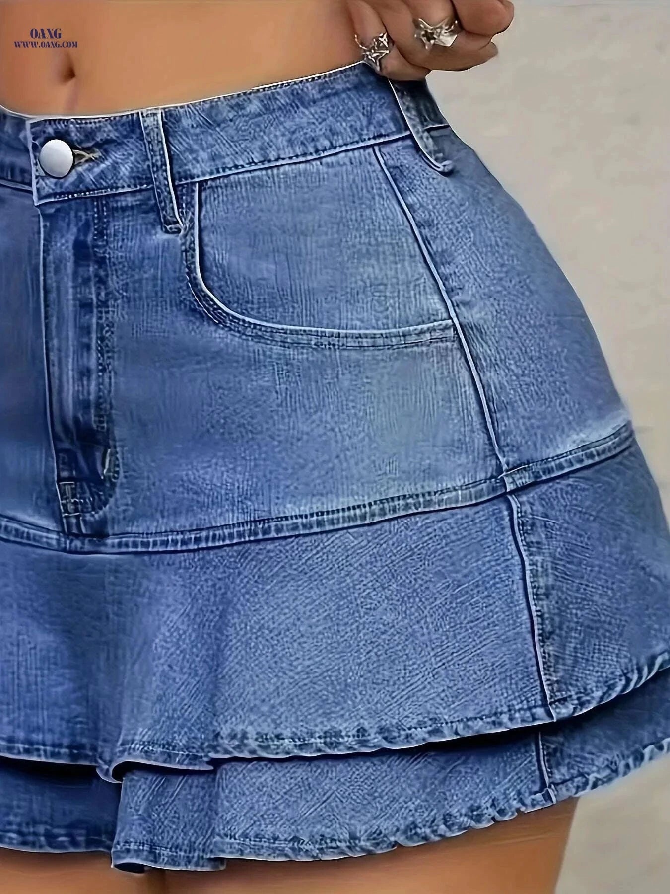 High-Waisted Women's Denim Skirt - Casual Flared Design for Summer   OAXG Light Blue / XS