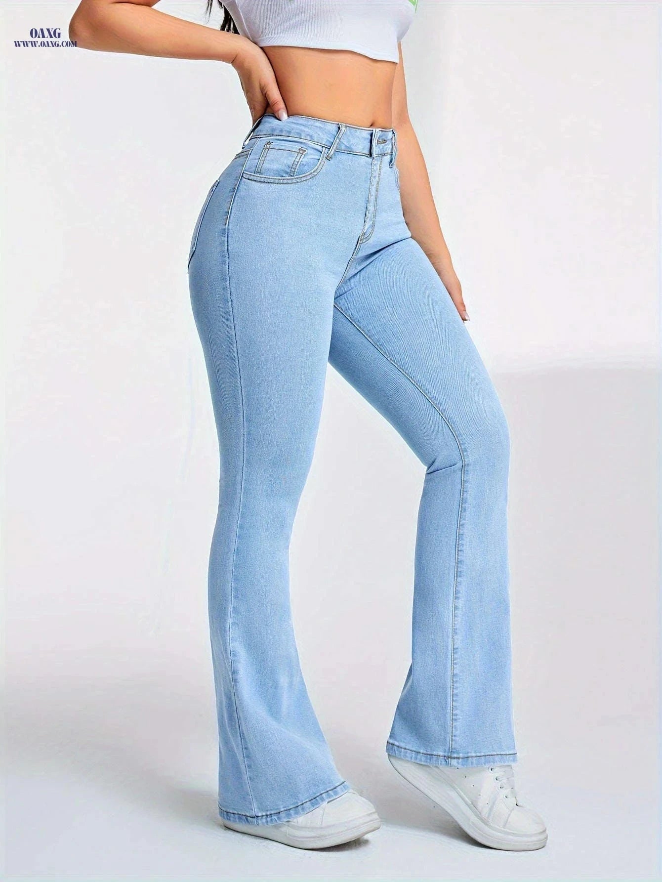 High-Waisted Women's Flared Jeans - Stretch Denim for Casual Style   OAXG Blue / XS