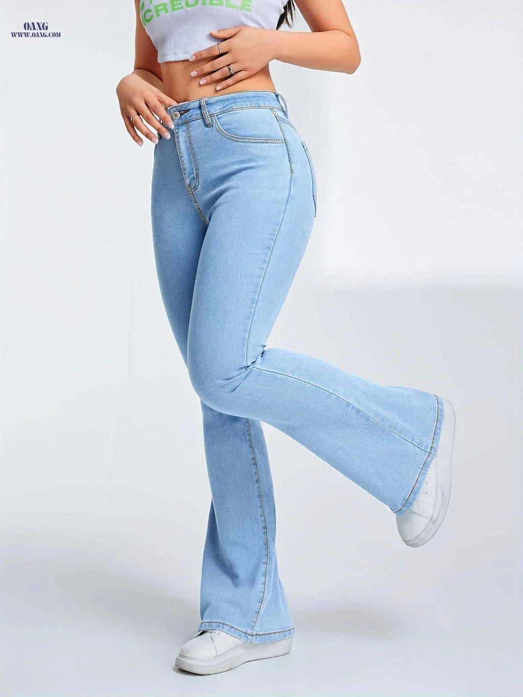 High-Waisted Women's Flared Jeans - Stretch Denim for Casual Style   OAXG Blue / XS