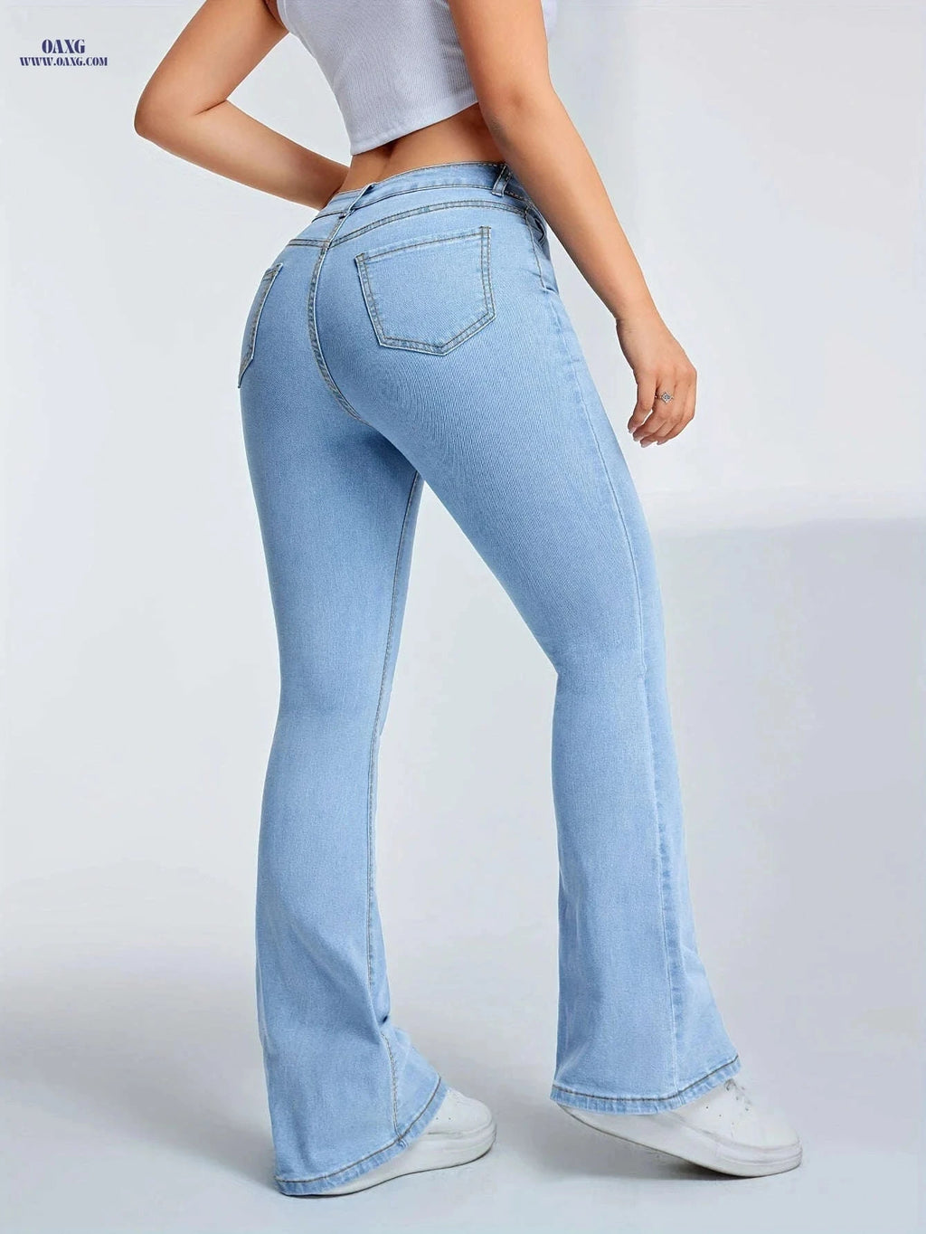 High-Waisted Women's Flared Jeans - Stretch Denim for Casual Style   OAXG Blue / XS