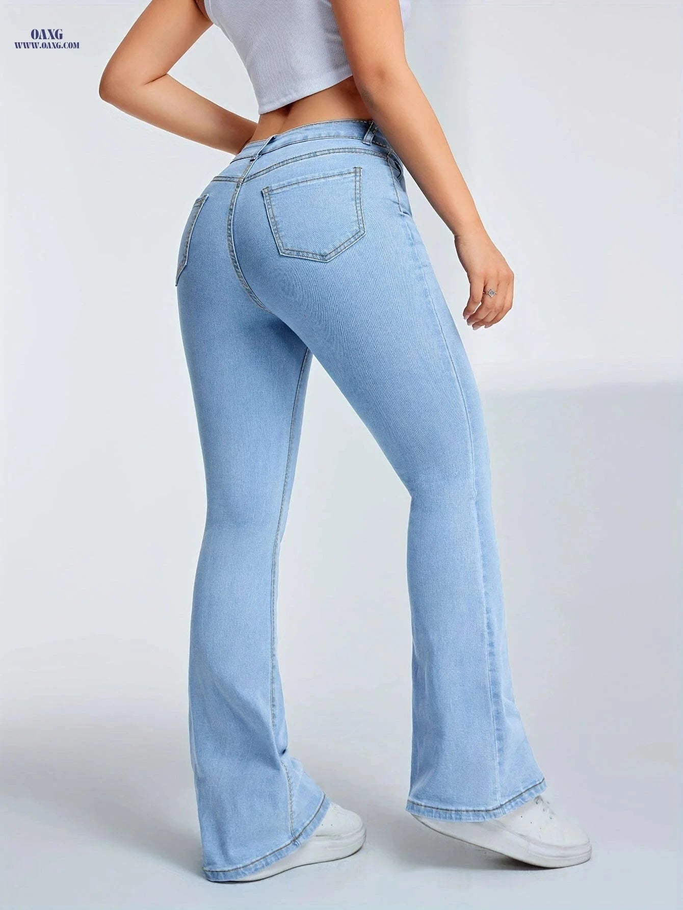 High-Waisted Women's Flared Jeans - Stretch Denim for Casual Style   OAXG Blue / XS