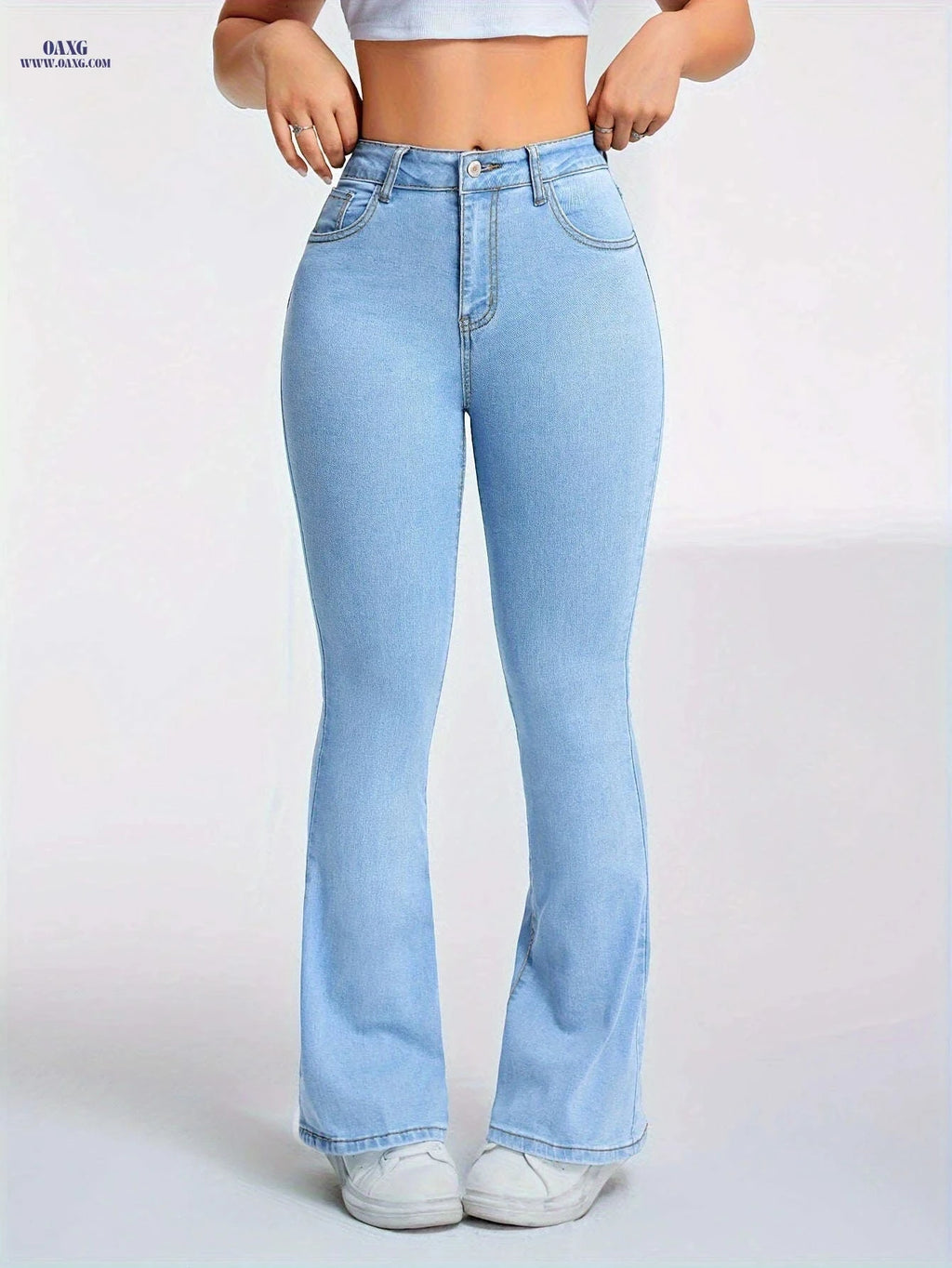 High-Waisted Women's Flared Jeans - Stretch Denim for Casual Style   OAXG 