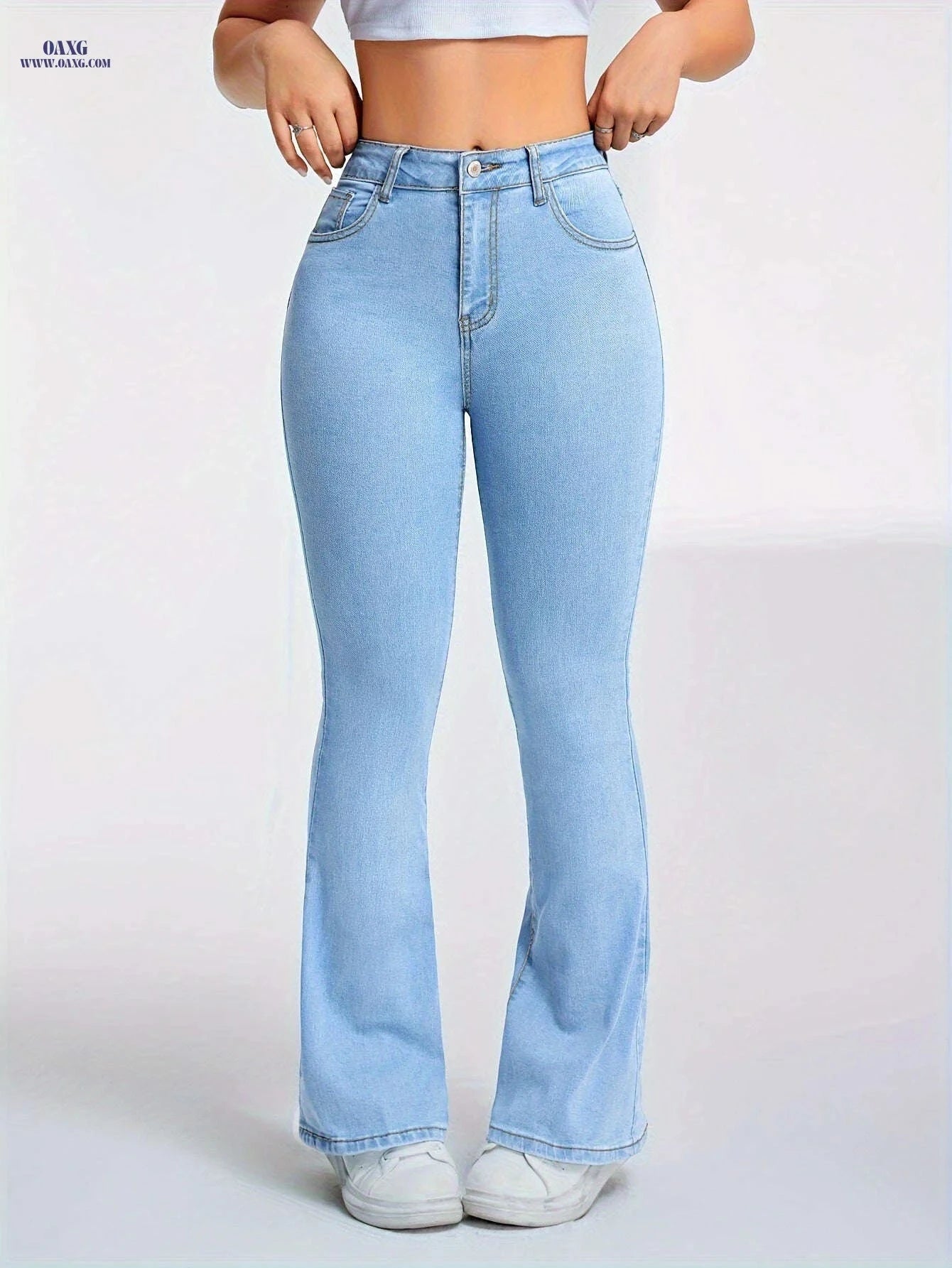 High-Waisted Women's Flared Jeans - Stretch Denim for Casual Style   OAXG 