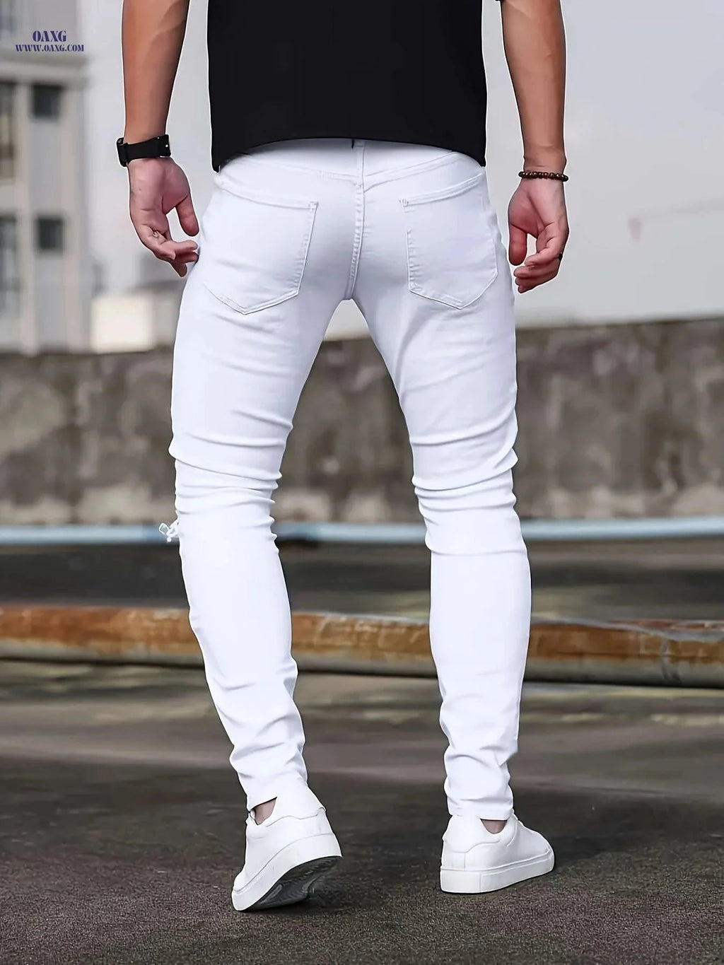 HME Men's Slim-Fit Ripped Jeans - Stretchy Casual Street Style   OAXG White / FR 38