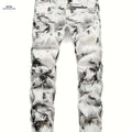 HME Men's Slim Fit White Gray Jeans - Casual Stretch Straight Leg   OAXG 