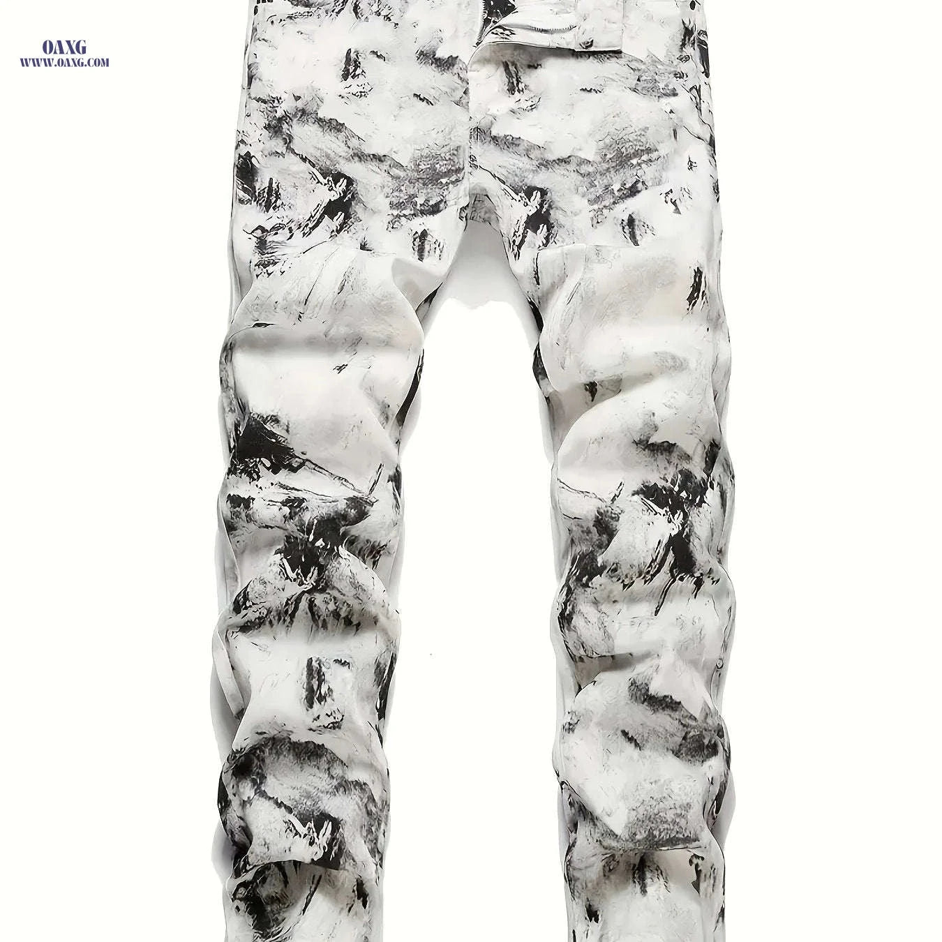 HME Men's Slim Fit White Gray Jeans - Casual Stretch Straight Leg   OAXG 