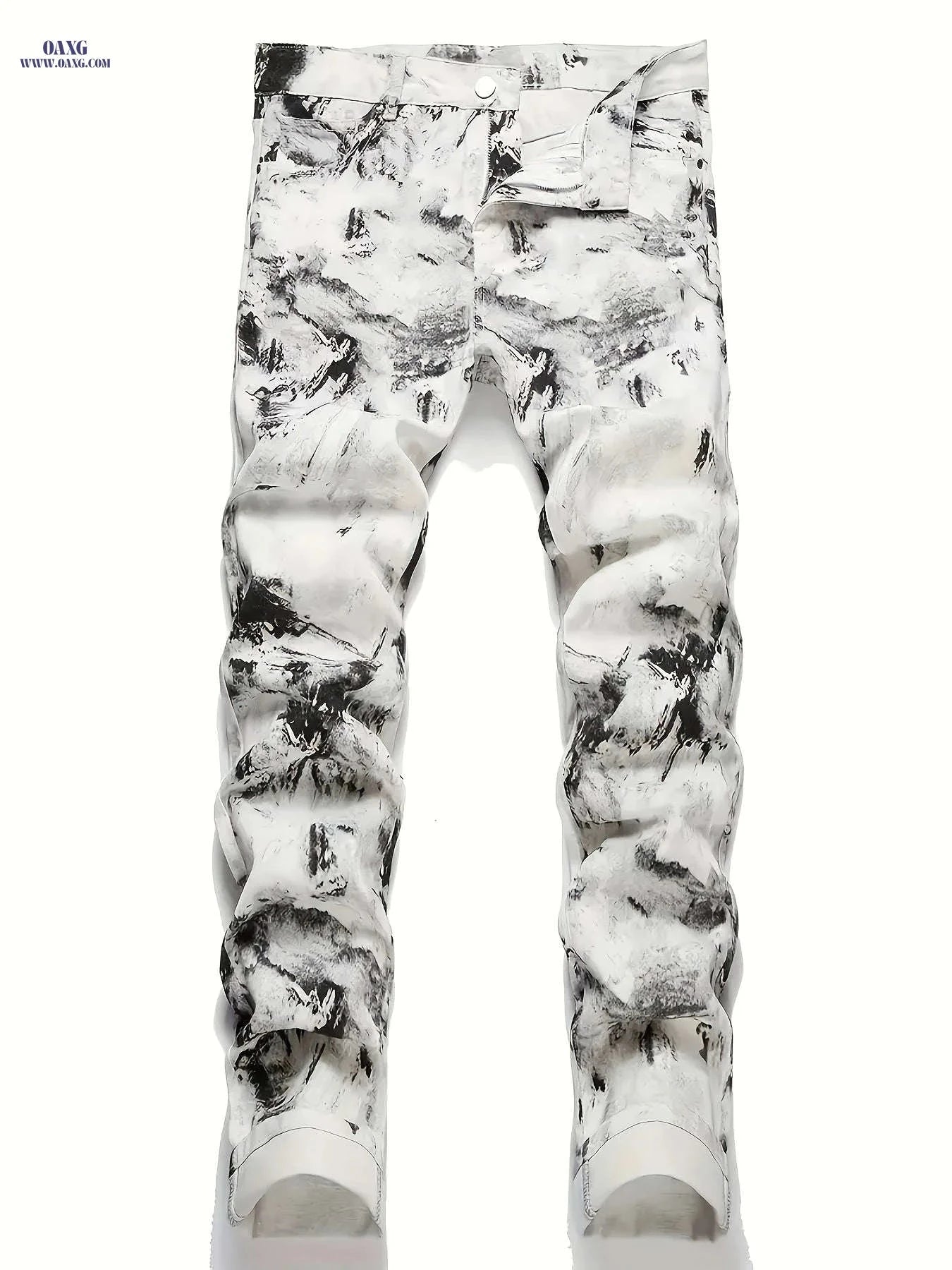 HME Men's Slim Fit White Gray Jeans - Casual Stretch Straight Leg   OAXG 