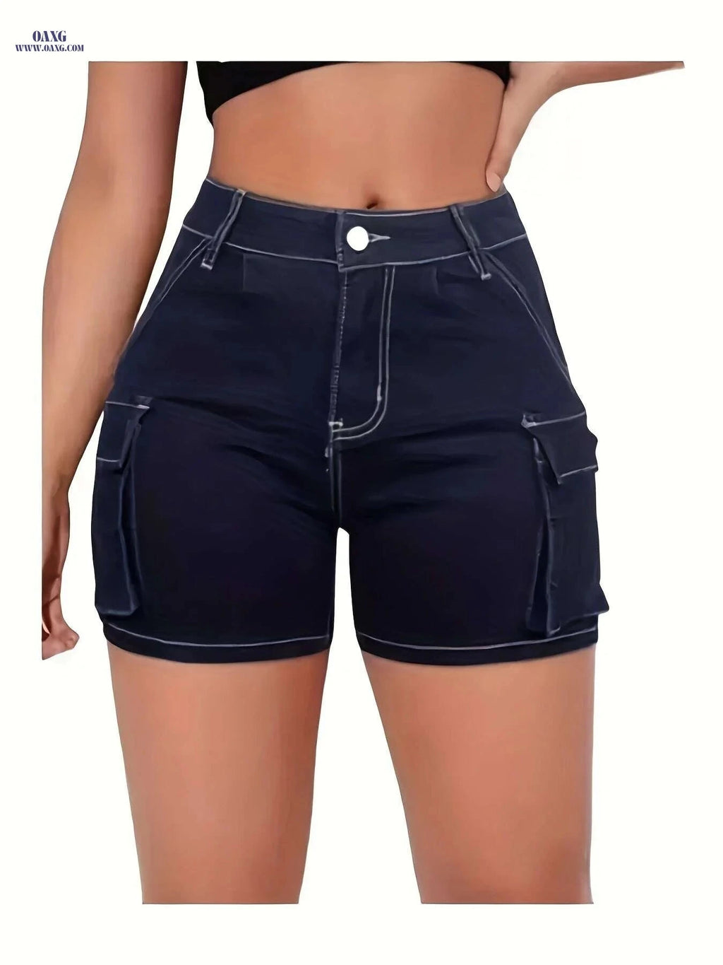 HME Women's Denim Shorts - Comfortable Mid Waist Vintage Look   OAXG 