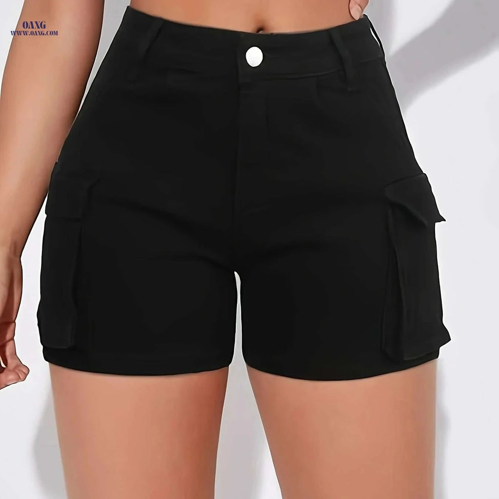 HME Women's Denim Shorts - Comfortable Mid Waist Vintage Look   OAXG 