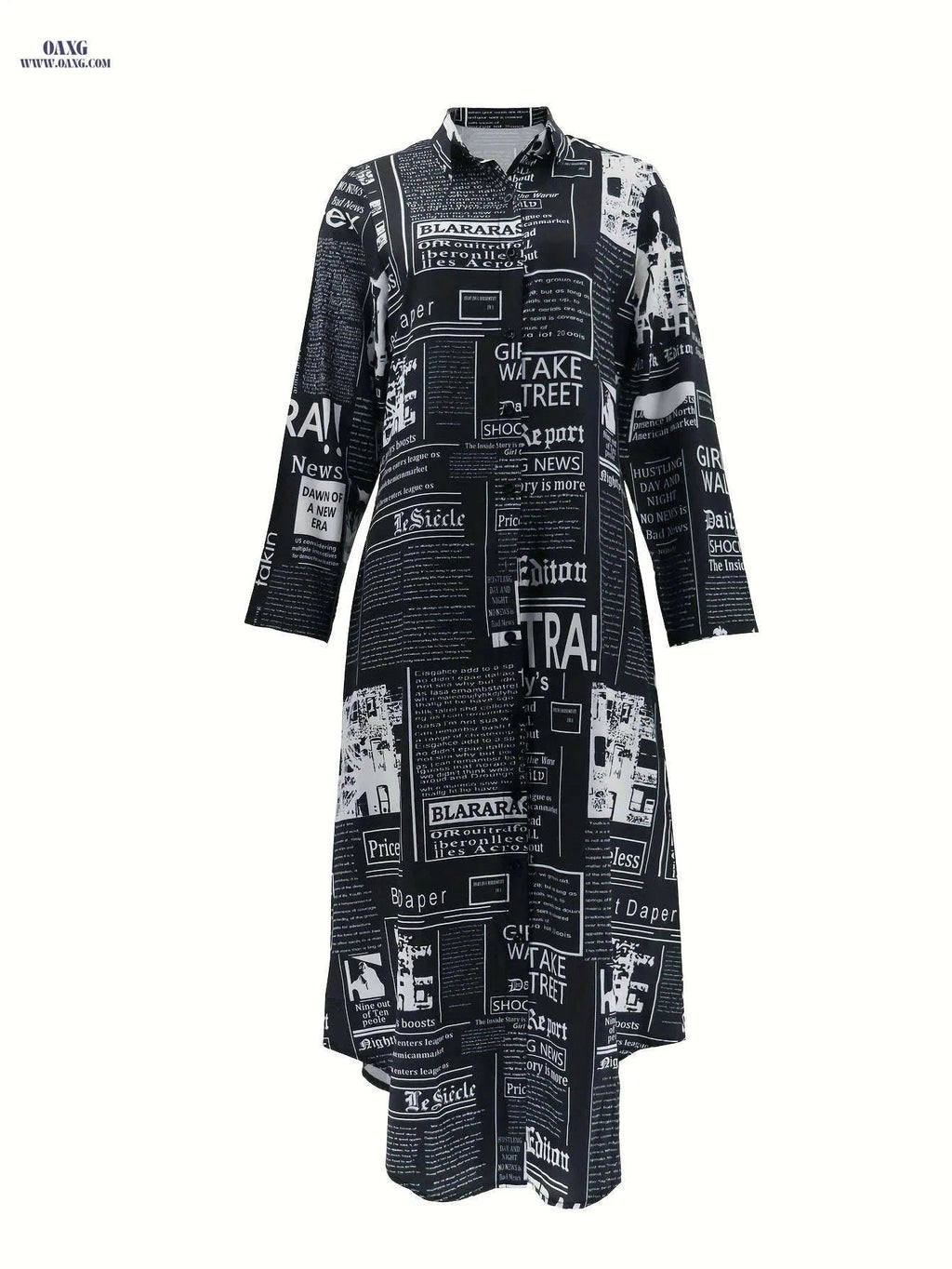 HN162 Geometric Printed Split Dress - V-Neck Long Skirt for Adults   OAXG White / S