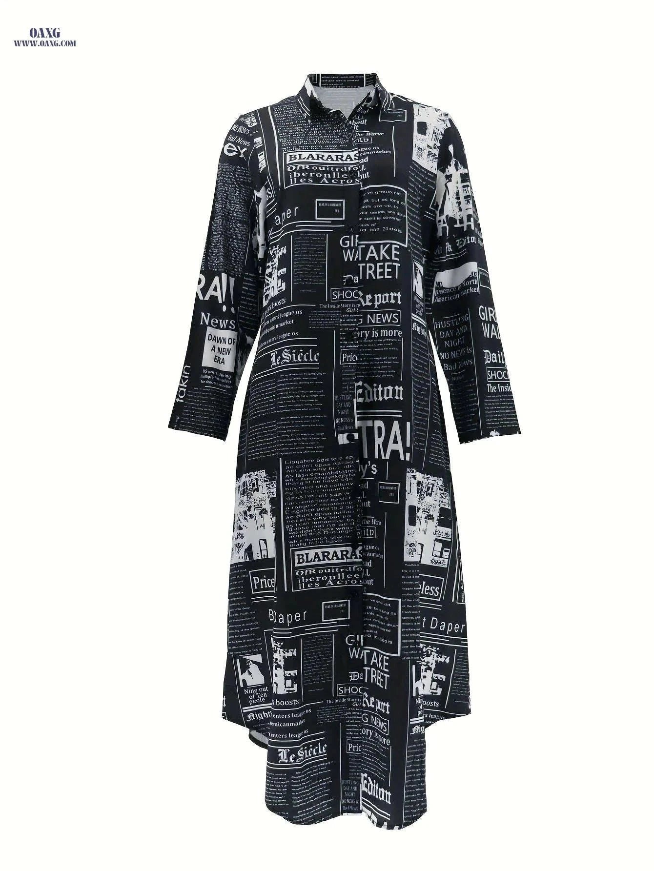 HN162 Geometric Printed Split Dress - V-Neck Long Skirt for Adults   OAXG White / S