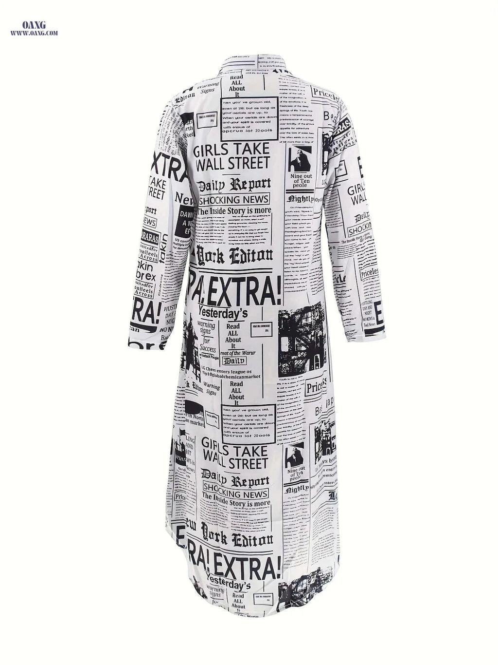 HN162 Geometric Printed Split Dress - V-Neck Long Skirt for Adults   OAXG White / S