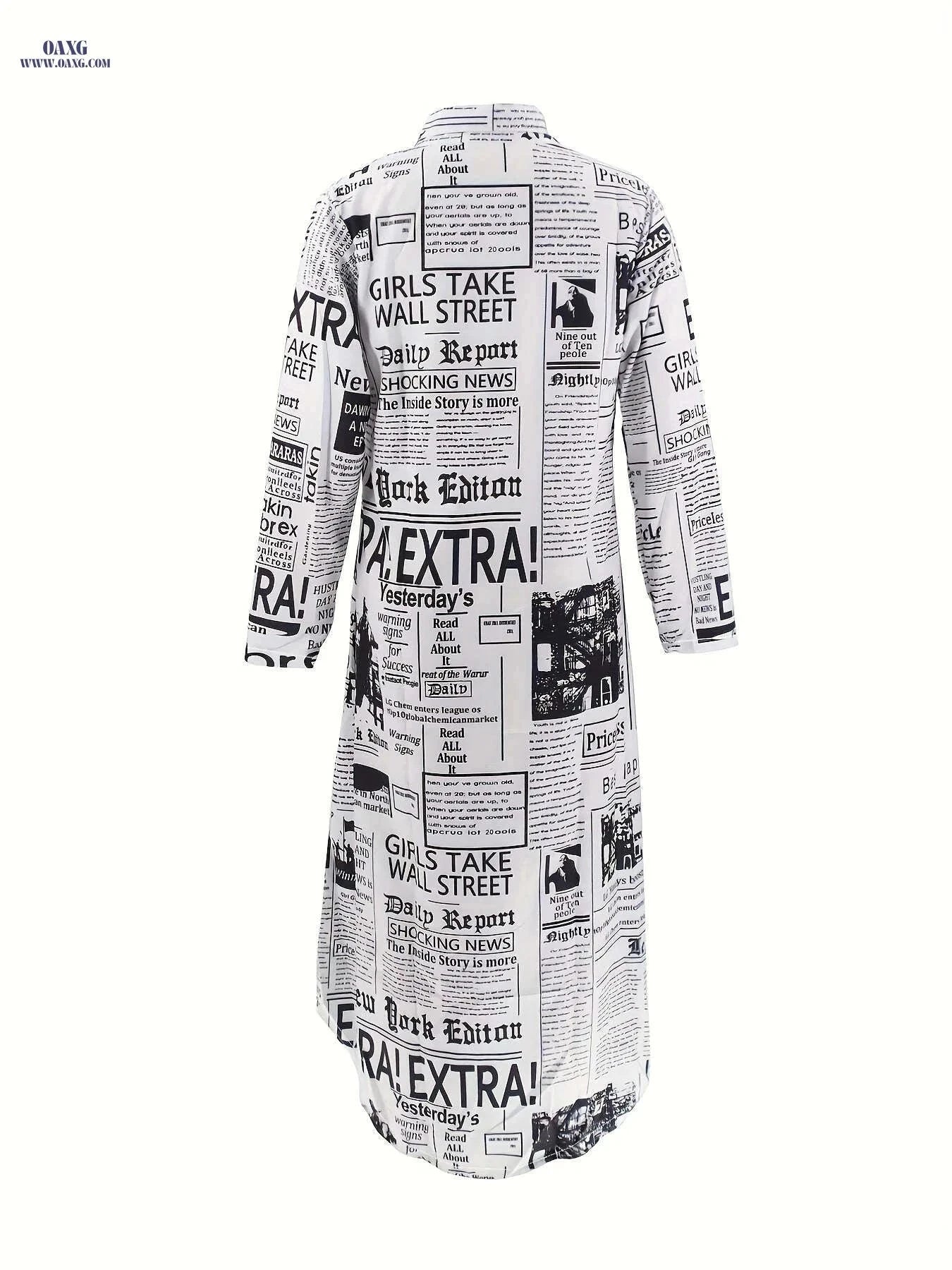 HN162 Geometric Printed Split Dress - V-Neck Long Skirt for Adults   OAXG White / S