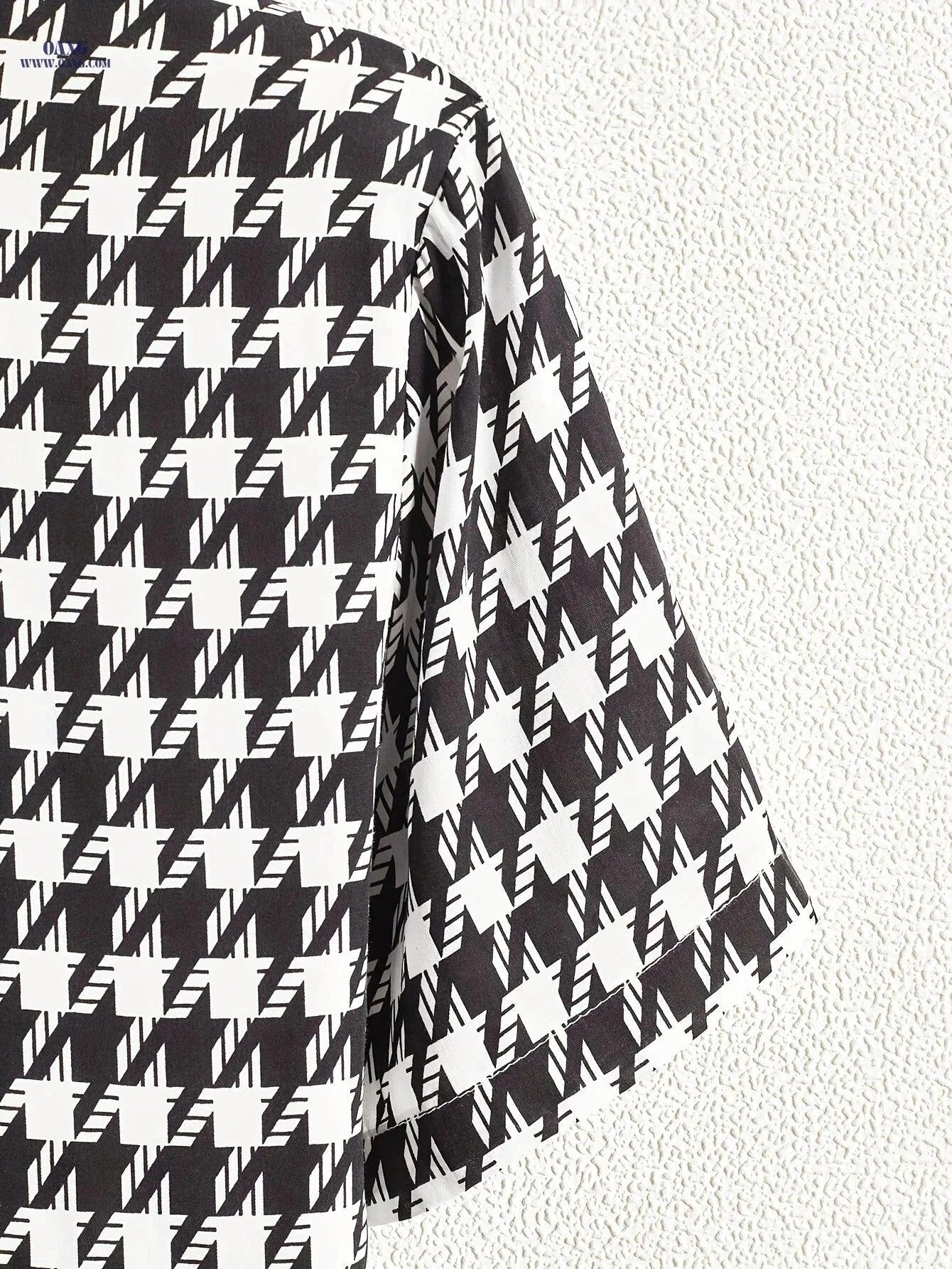 Houndstooth Print Button Up Shirt - Short Sleeve Summer Casual   OAXG Black / FR S