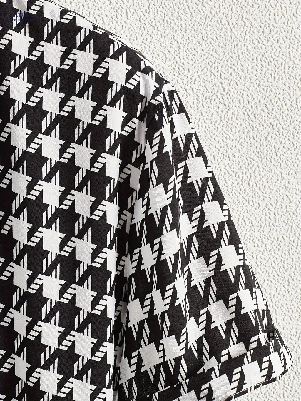 Houndstooth Print Button Up Shirt - Short Sleeve Summer Casual   OAXG Black / FR S