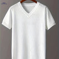 Ice Silky Fiber V-Neck Knitted Sweater - Short Sleeve Casual Style   OAXG White / FR XS