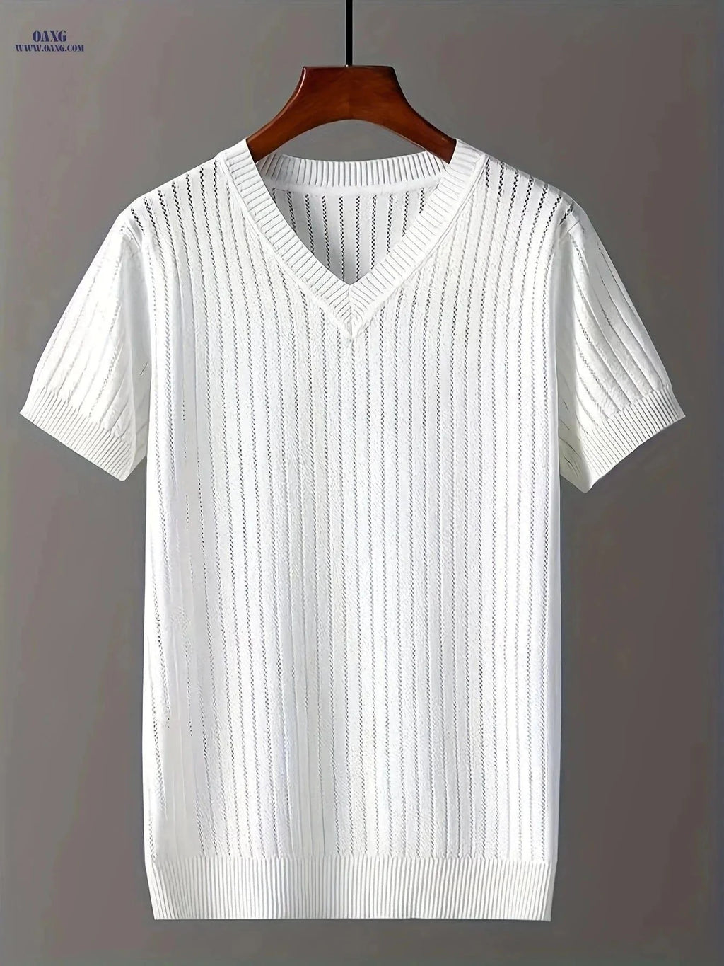 Ice Silky Fiber V-Neck Knitted Sweater - Short Sleeve Casual Style   OAXG White / FR XS