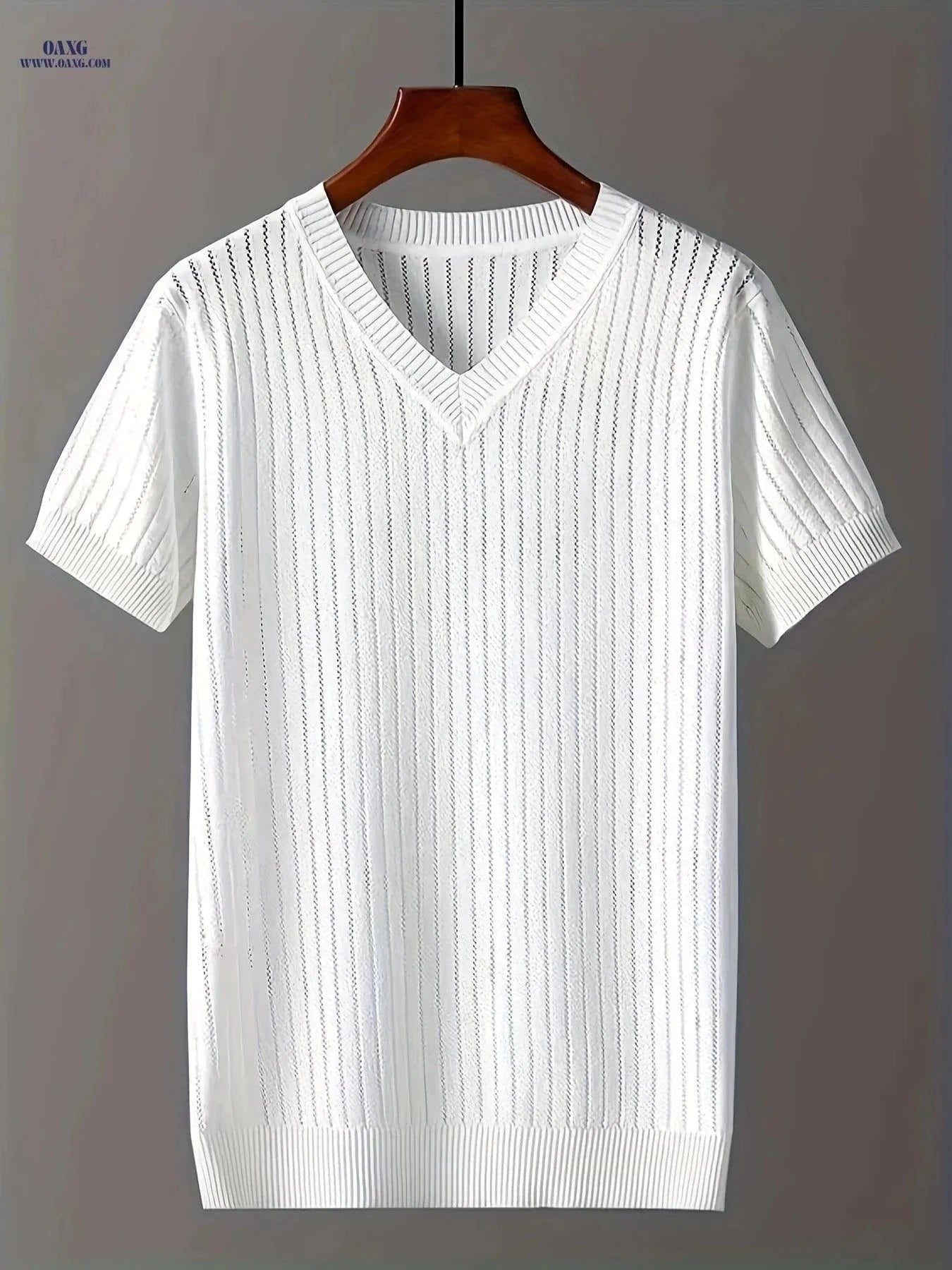 Ice Silky Fiber V-Neck Knitted Sweater - Short Sleeve Casual Style   OAXG White / FR XS