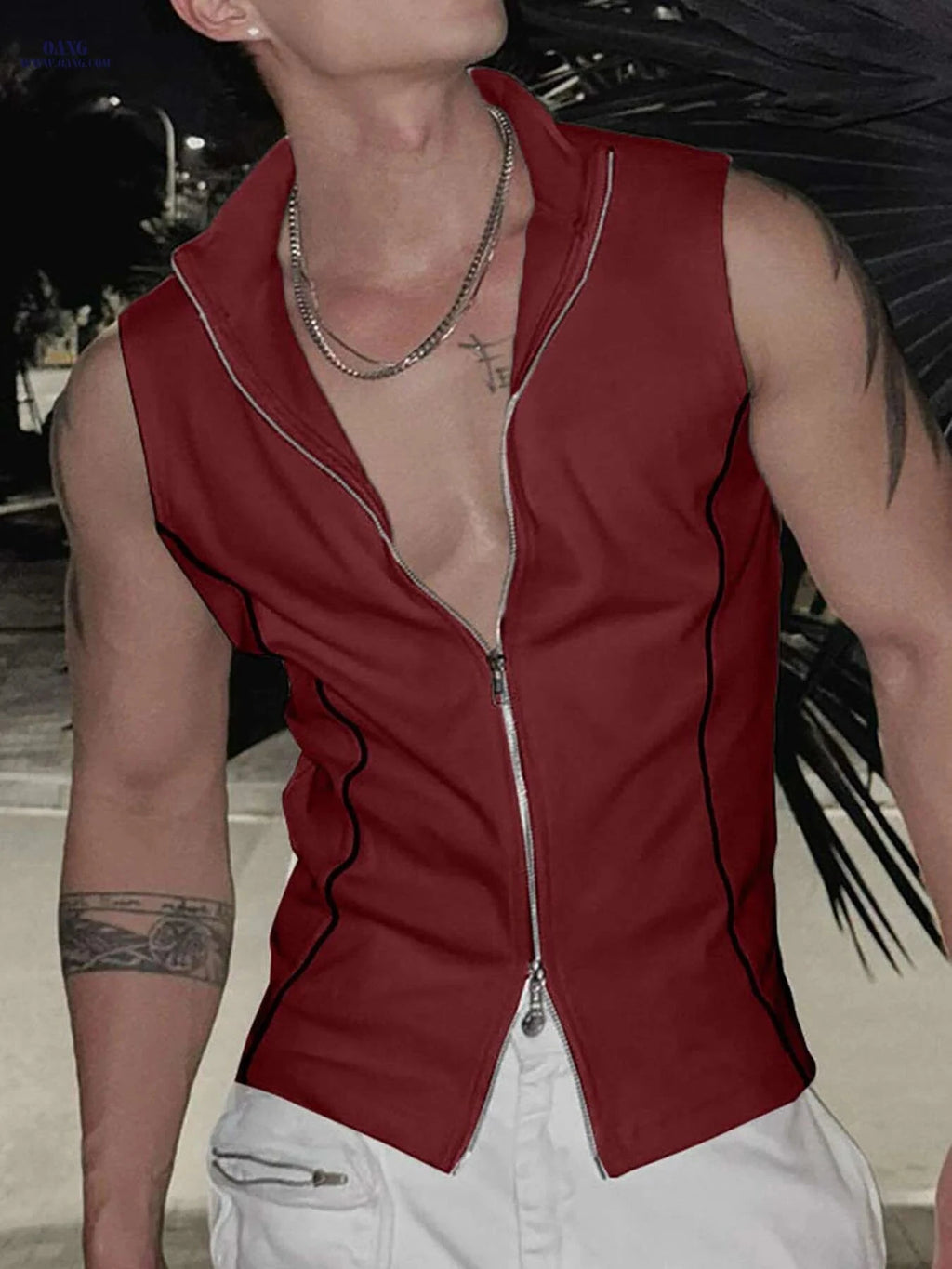 INCERUN Men's Sleeveless Zip-Up Vest - Lightweight Highneck Design   OAXG 