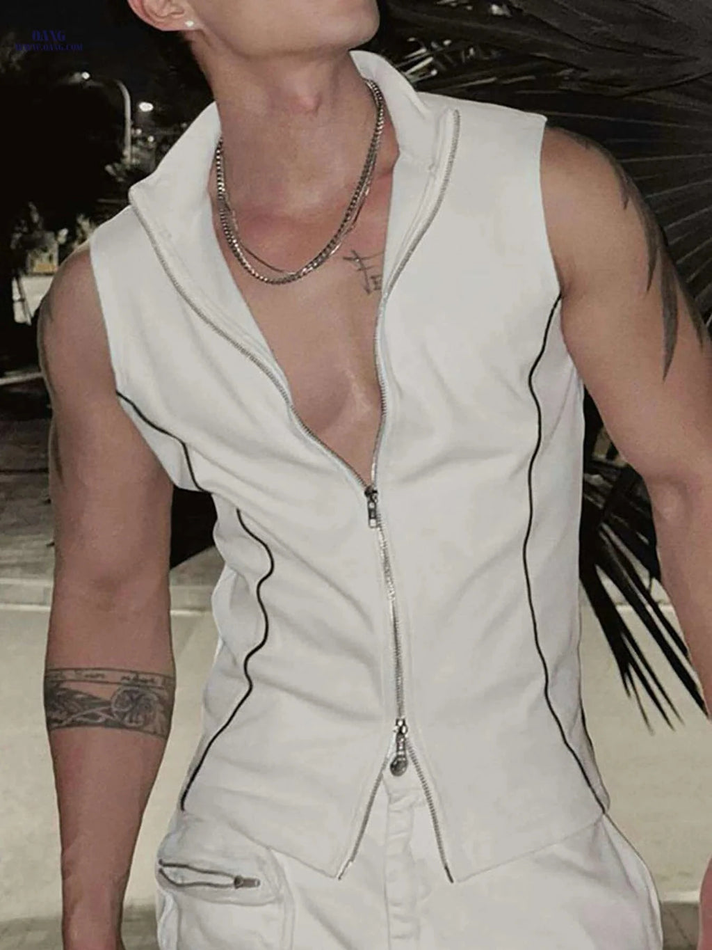 INCERUN Men's Sleeveless Zip-Up Vest - Lightweight Highneck Design   OAXG White / S