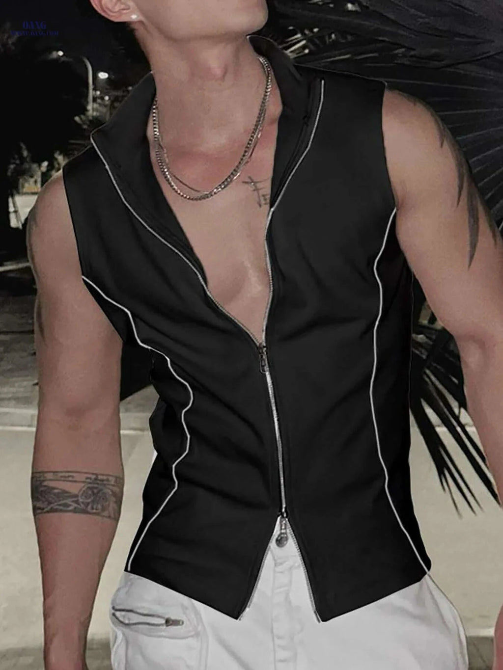 INCERUN Men's Sleeveless Zip-Up Vest - Lightweight Highneck Design   OAXG White / S